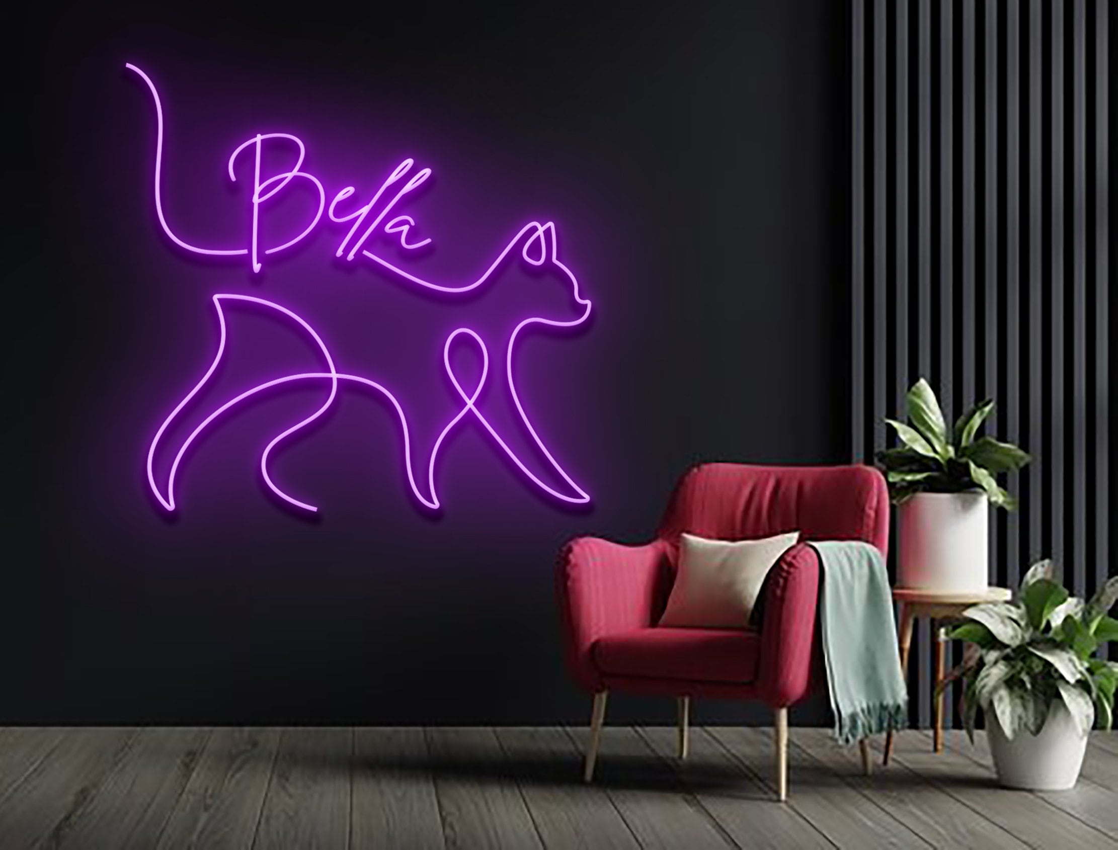 Custom Name Cat Line Art Neon Sign