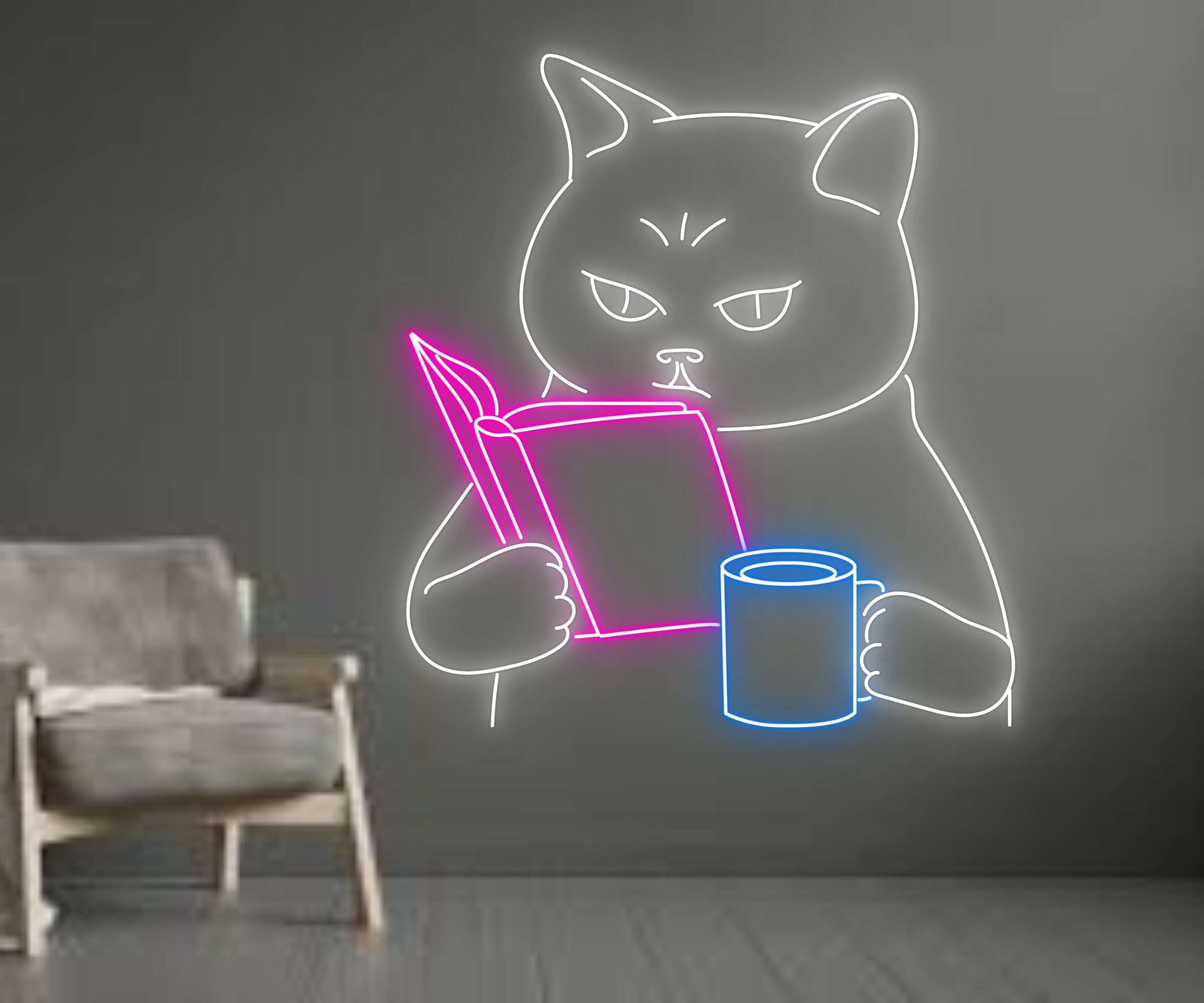 Cat Reading Book Neon Signs Decor Gift