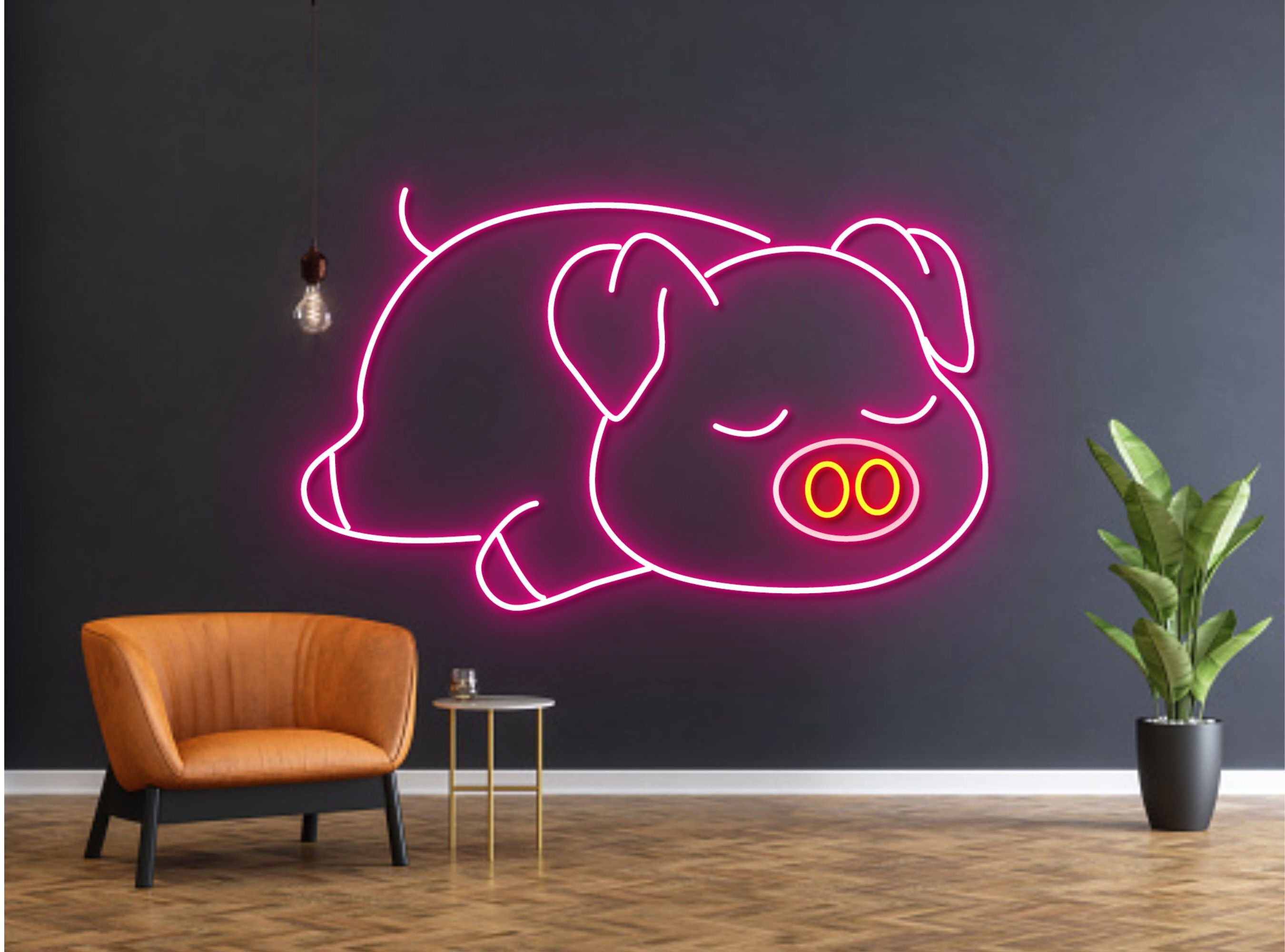 Lazy Pig Lying Line Art Neon Signs Wall Decor