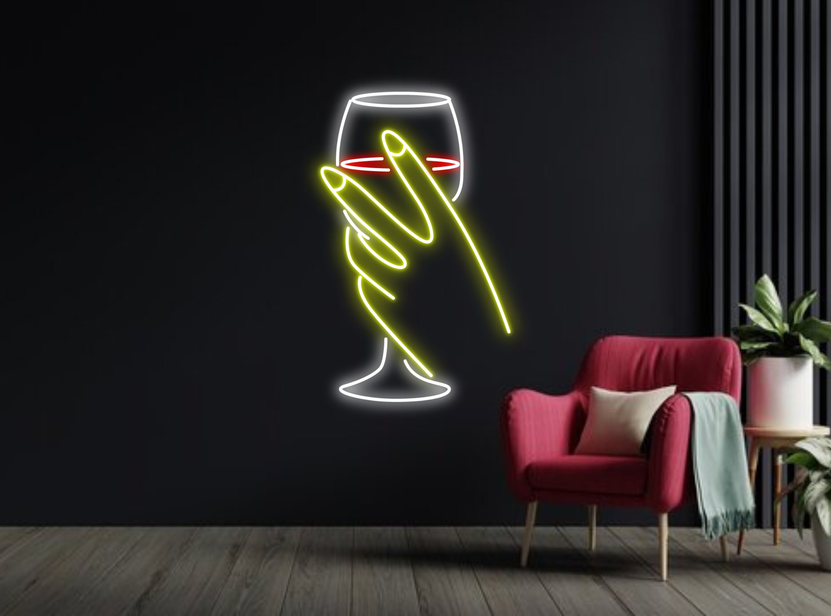 Woman Hand Holding Champagne Glass Party Pub Neon Signs