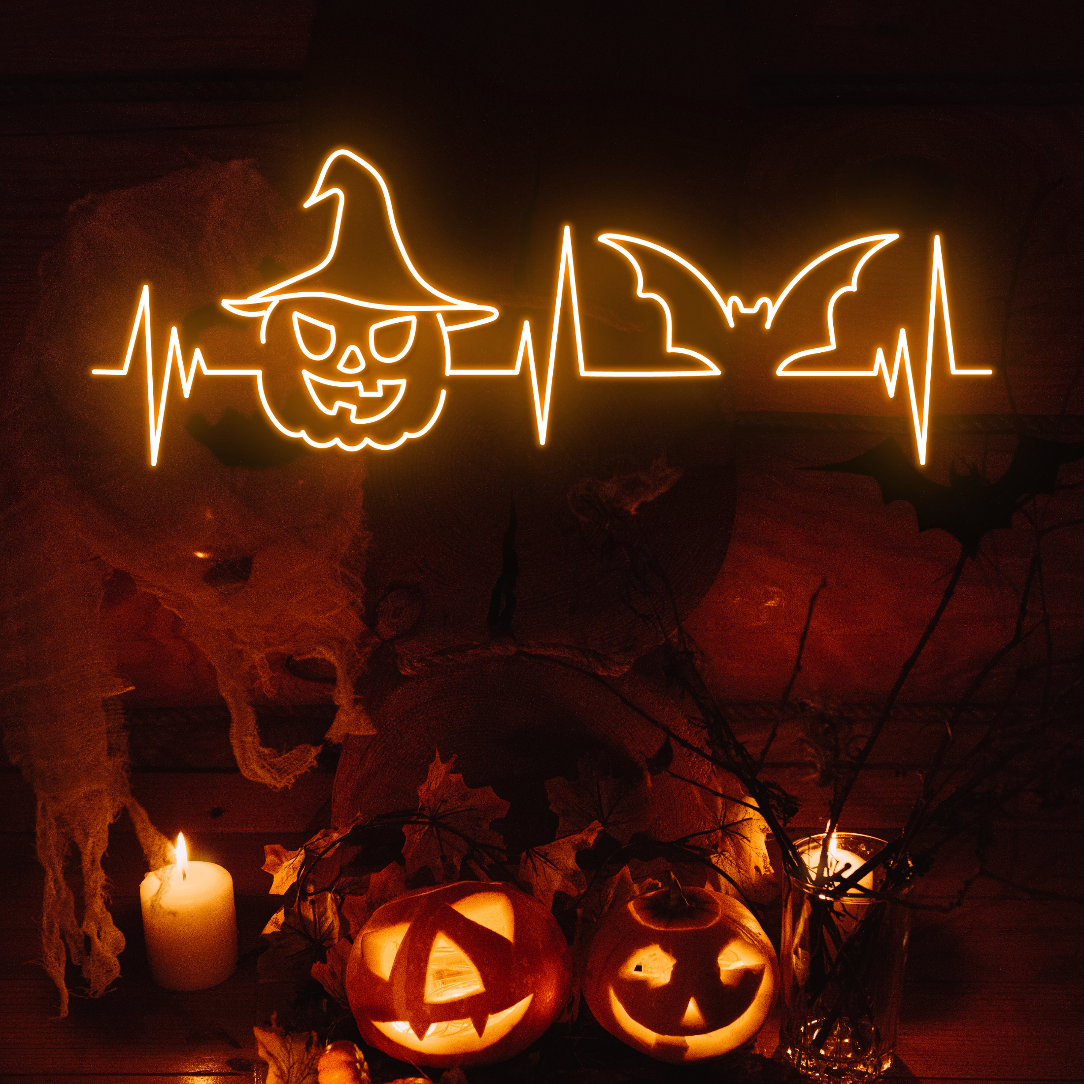 Pumpkin And Bat Neon Sign Halloween Quality Light Decor