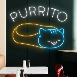 Purrito Cat Neon Signboard Restaurant And Fastfood Wall Dr