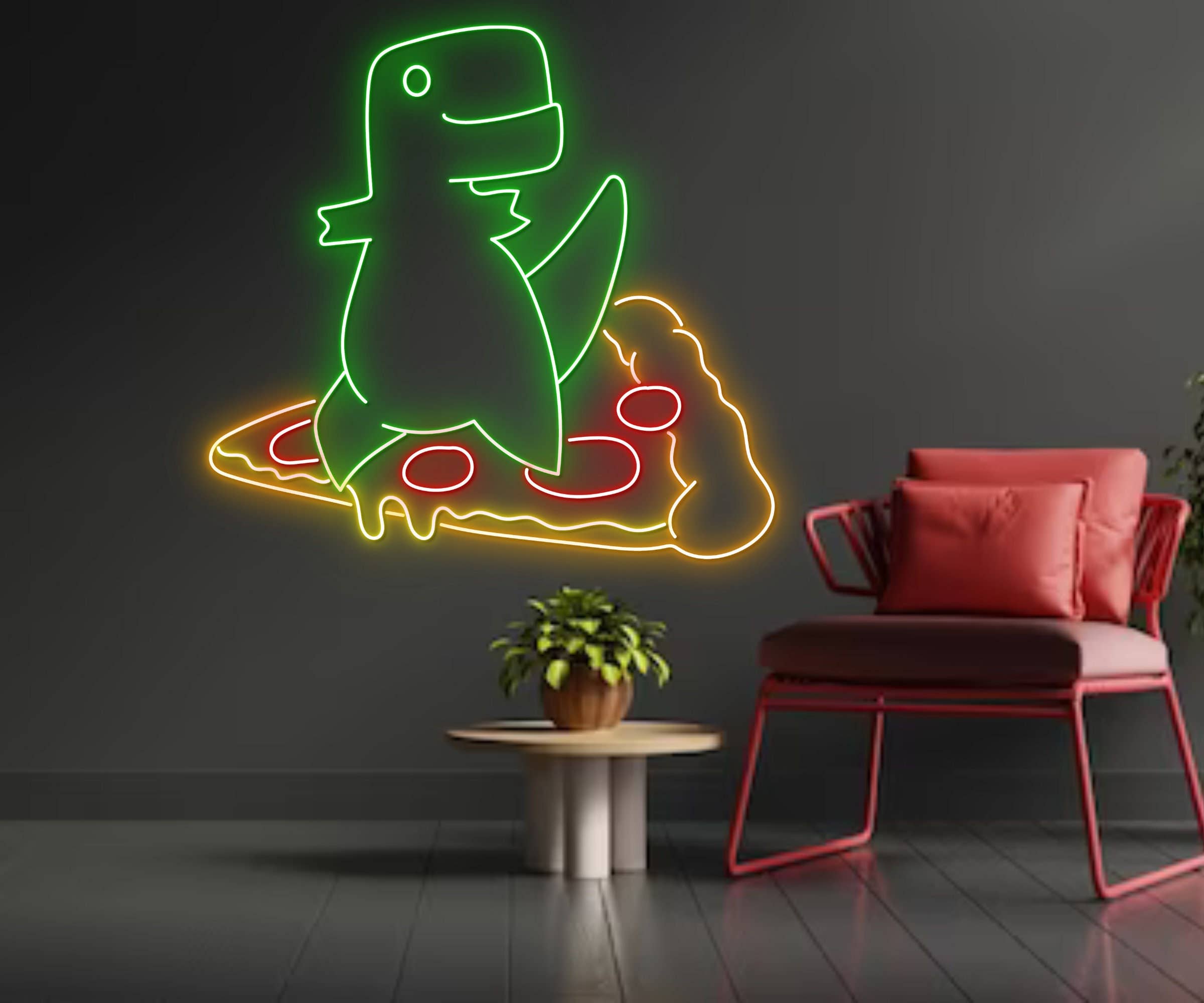 Dinosaur With Pizza Neon Sign Pizza Restaurant Wall Decor