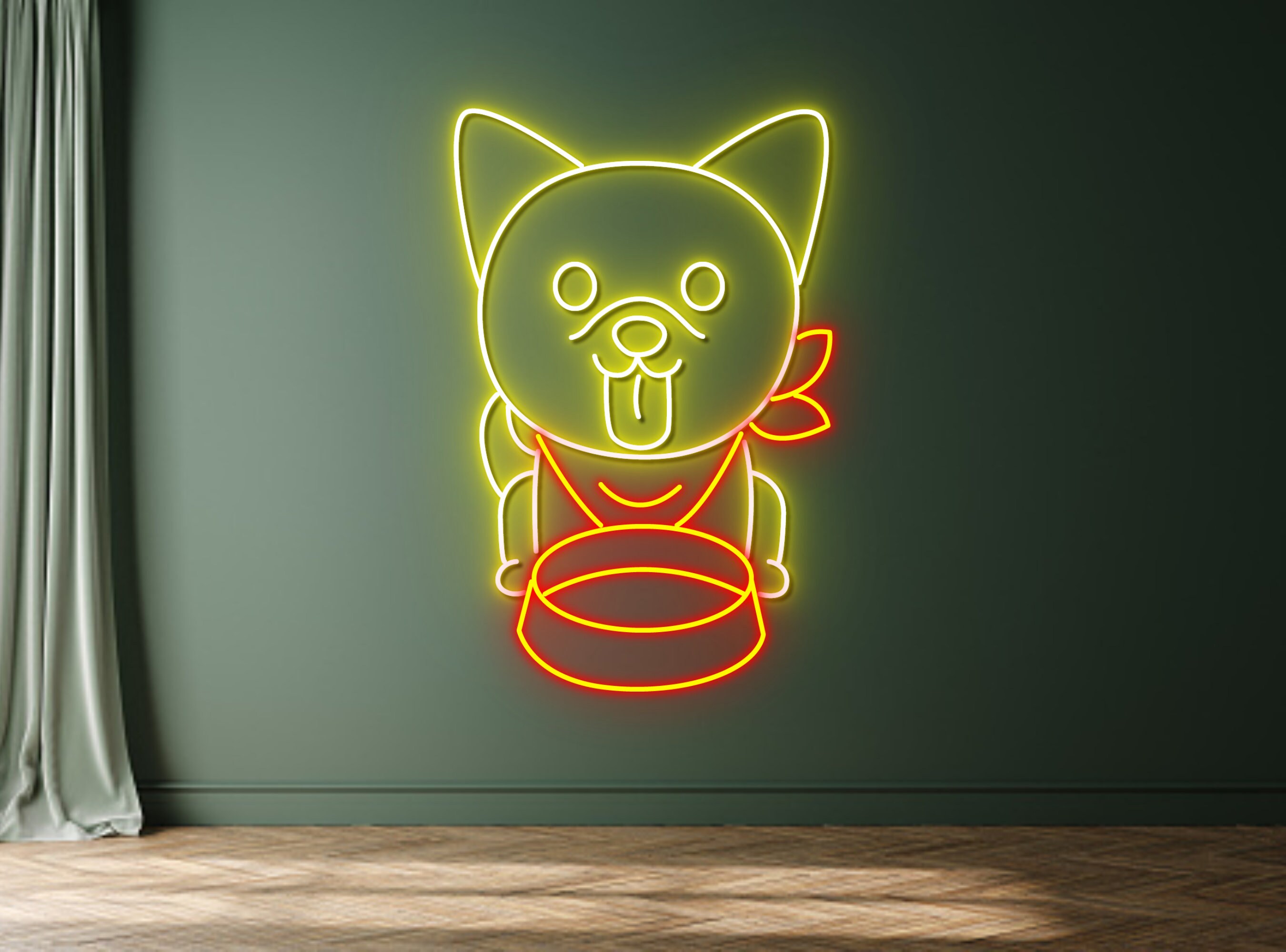 Chibi Dog Hungry Neon Sign