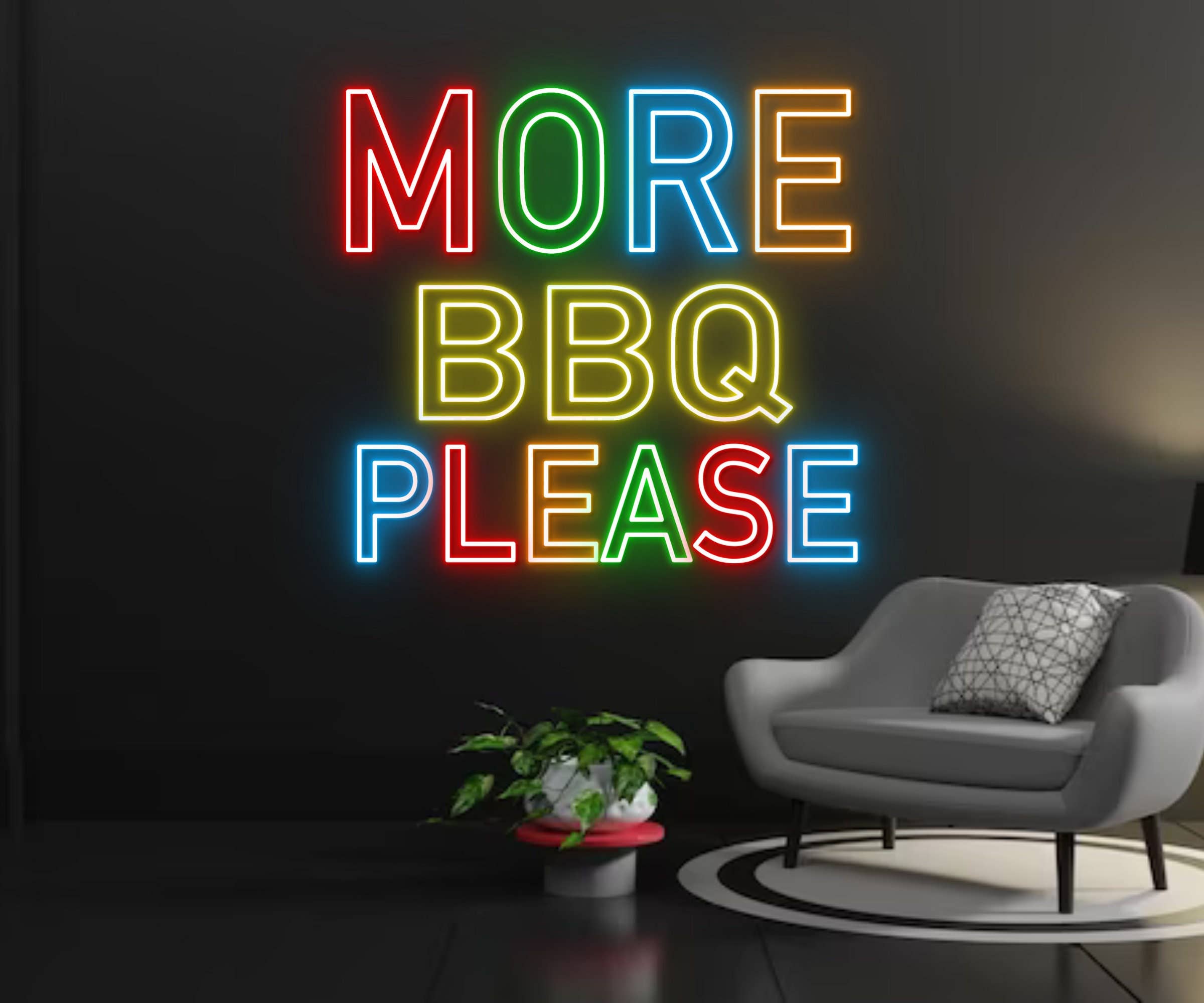 More BBQ Please Neon Sign BBQ Restaurant Signboard Decor