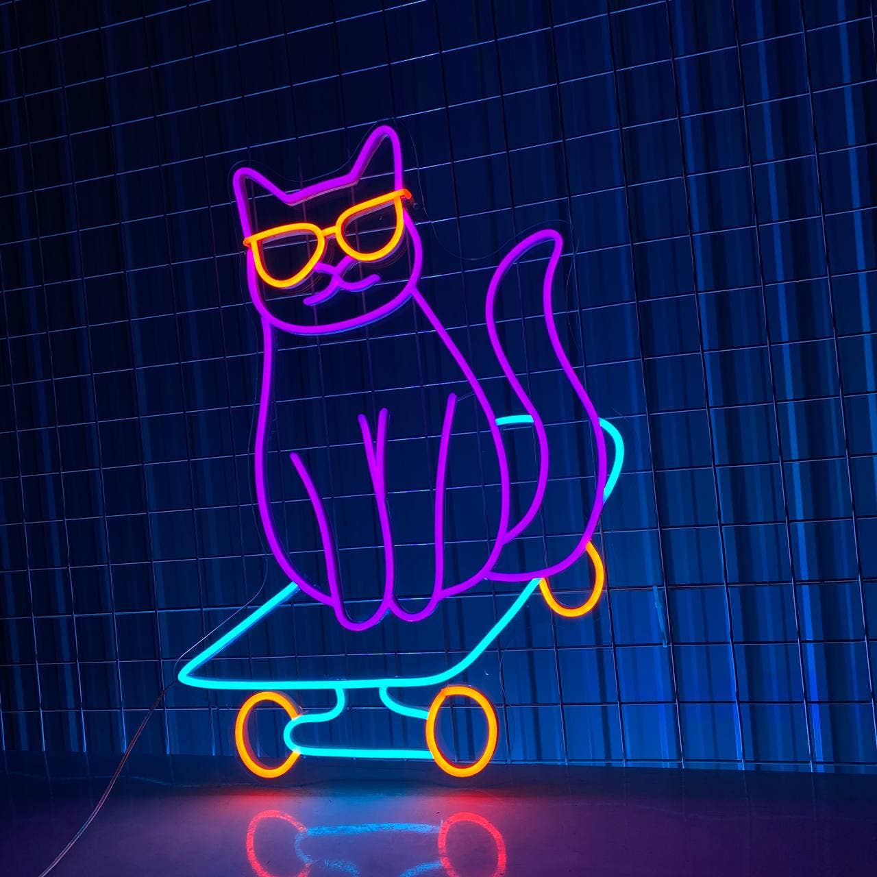 Cat Skateboarding Neon Sign Cat Skateboarder Led Decor