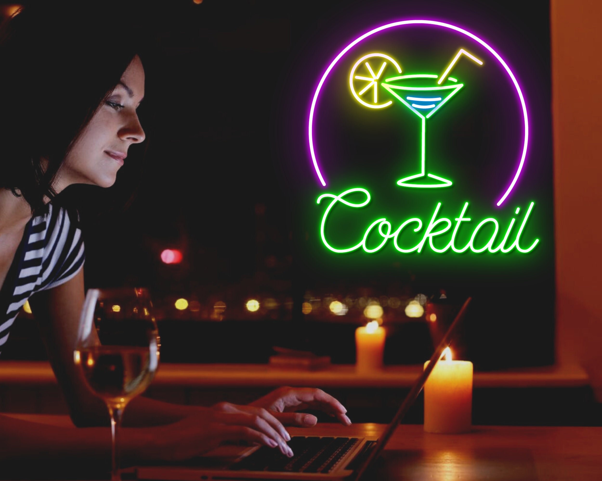 Cocktails Cup Bar Pub Neon Signs Decor Gift