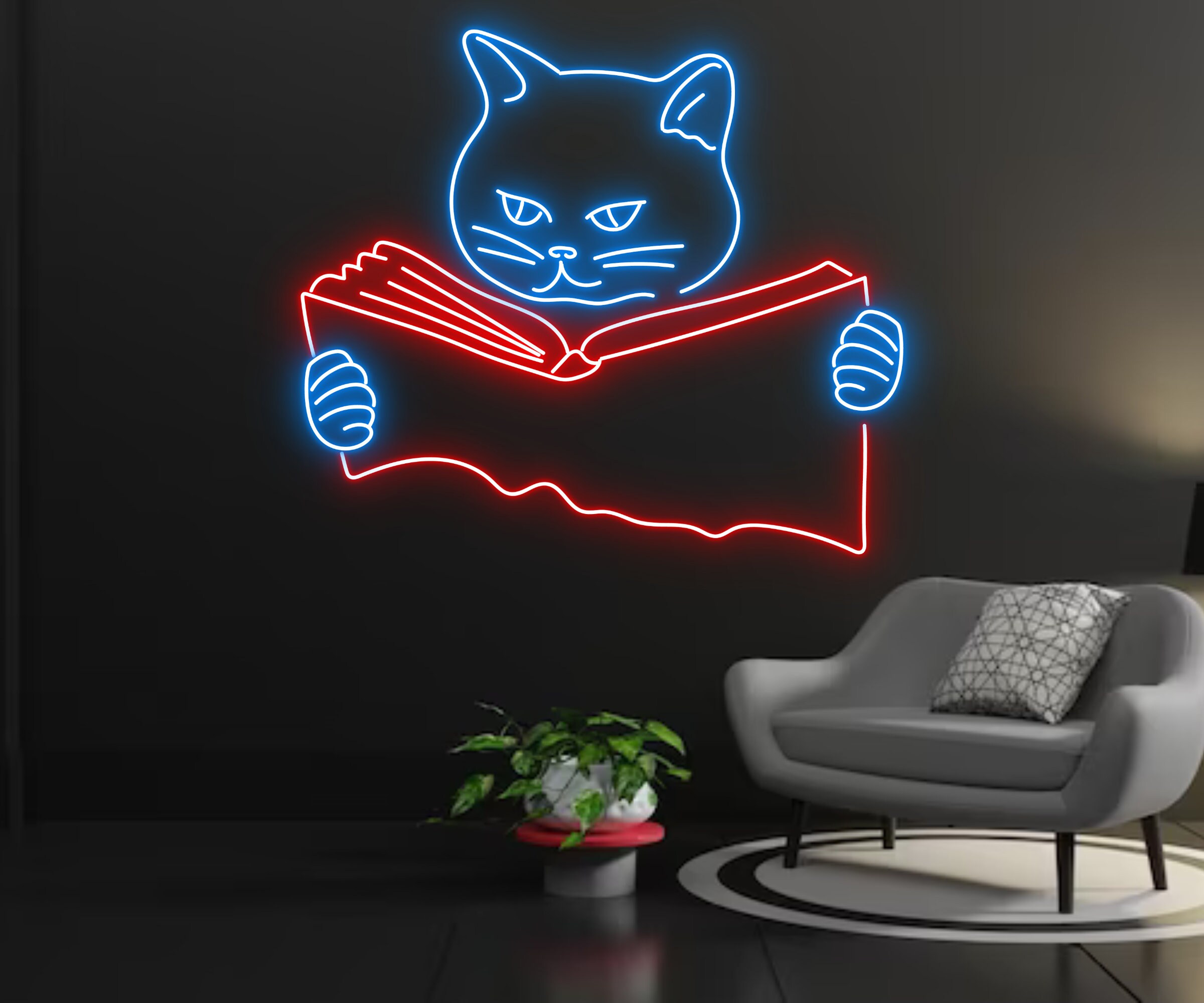 Cat Reading Book Neon Signs Wall Art Decor Gift