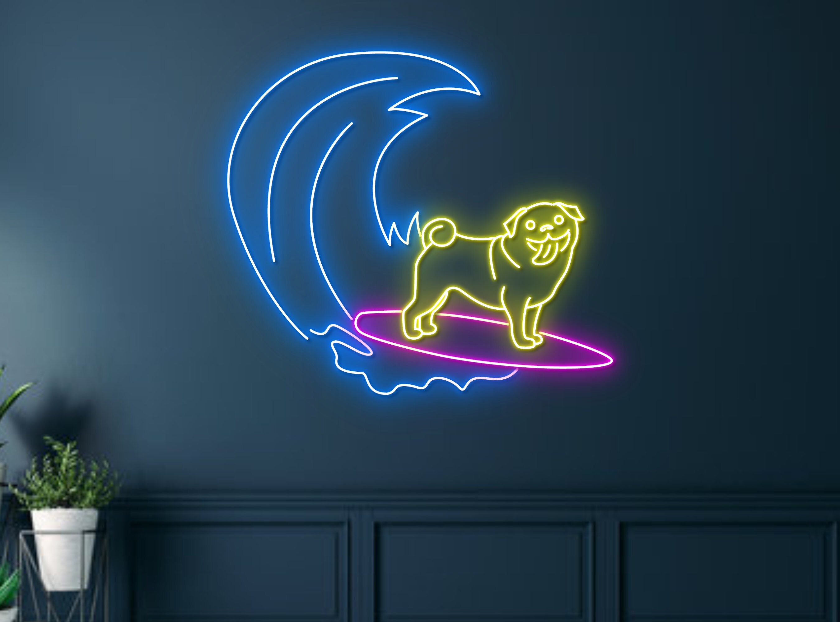 Pug Dog Surfing On Beach Neon Sign Wall Decor Gift
