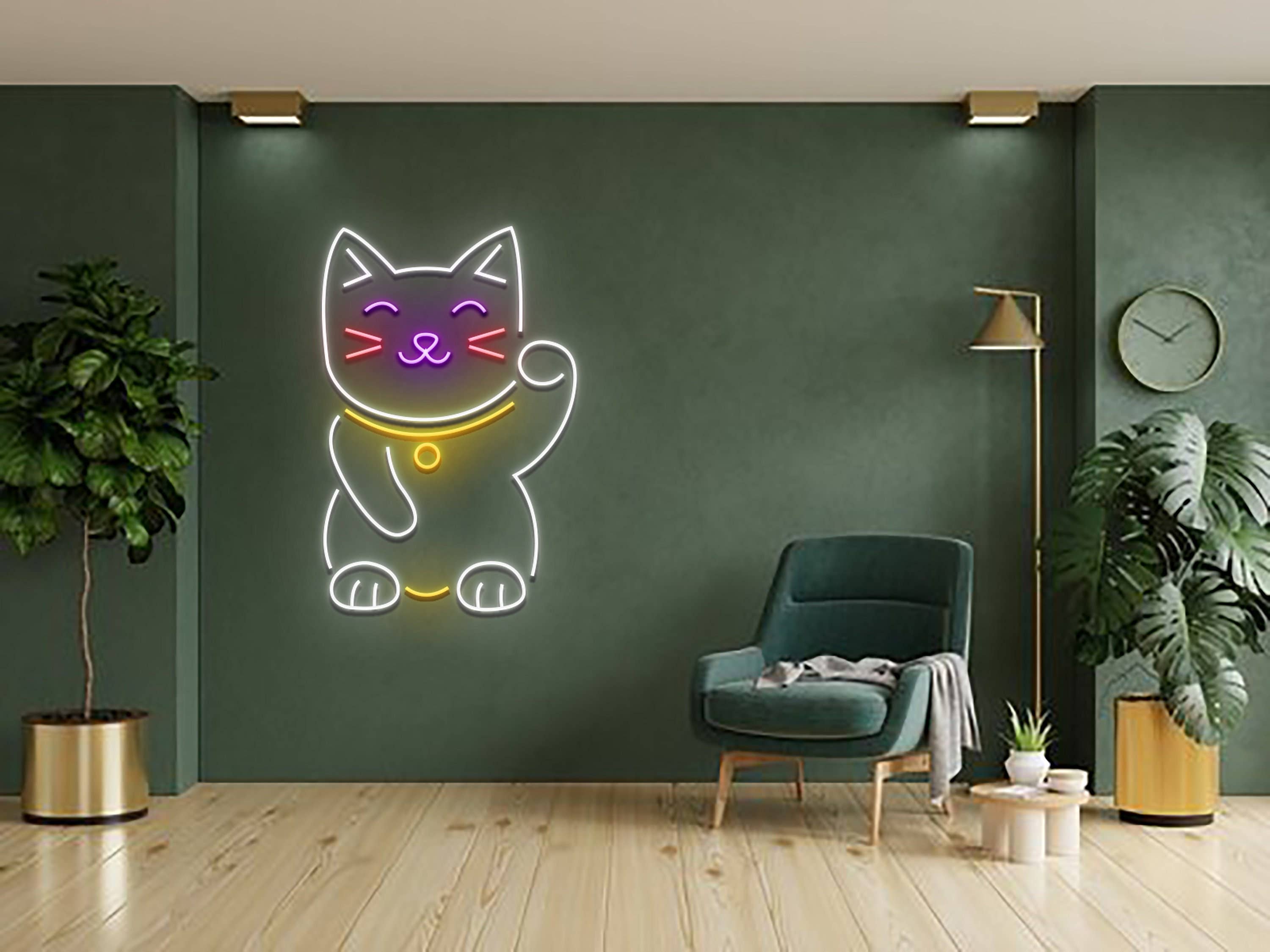 Lucky Cat Welcome Neon Signboard Shop Store Entrance Decor