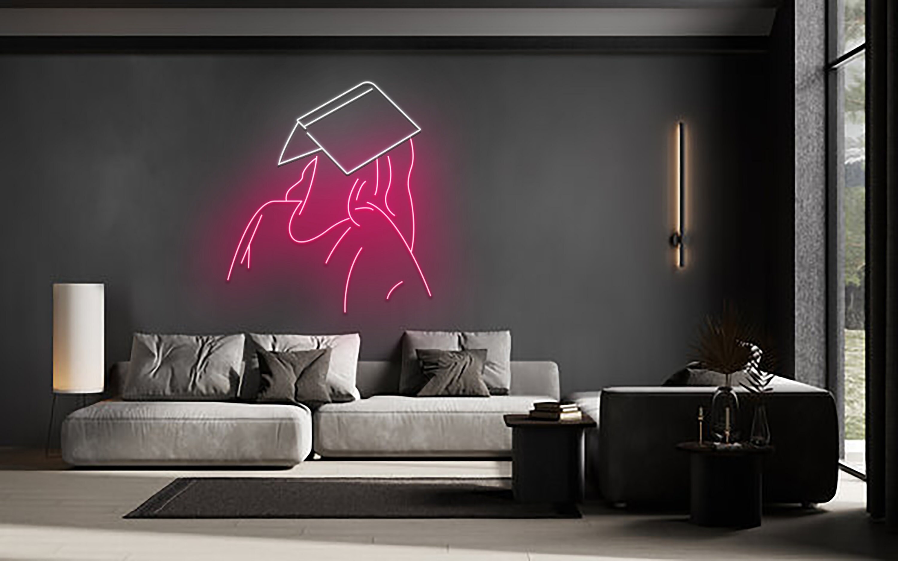Sad Woman With Book Neon Signs
