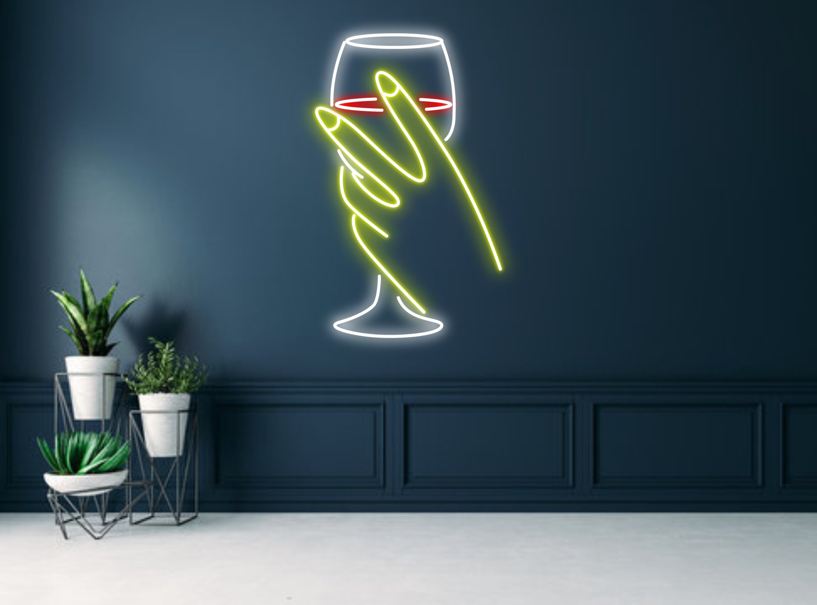 Woman Hand Holding Champagne Glass Party Pub Neon Signs