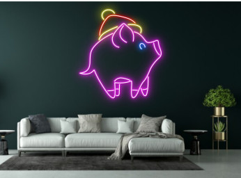 Pig With Christmas Hat Neon Signs