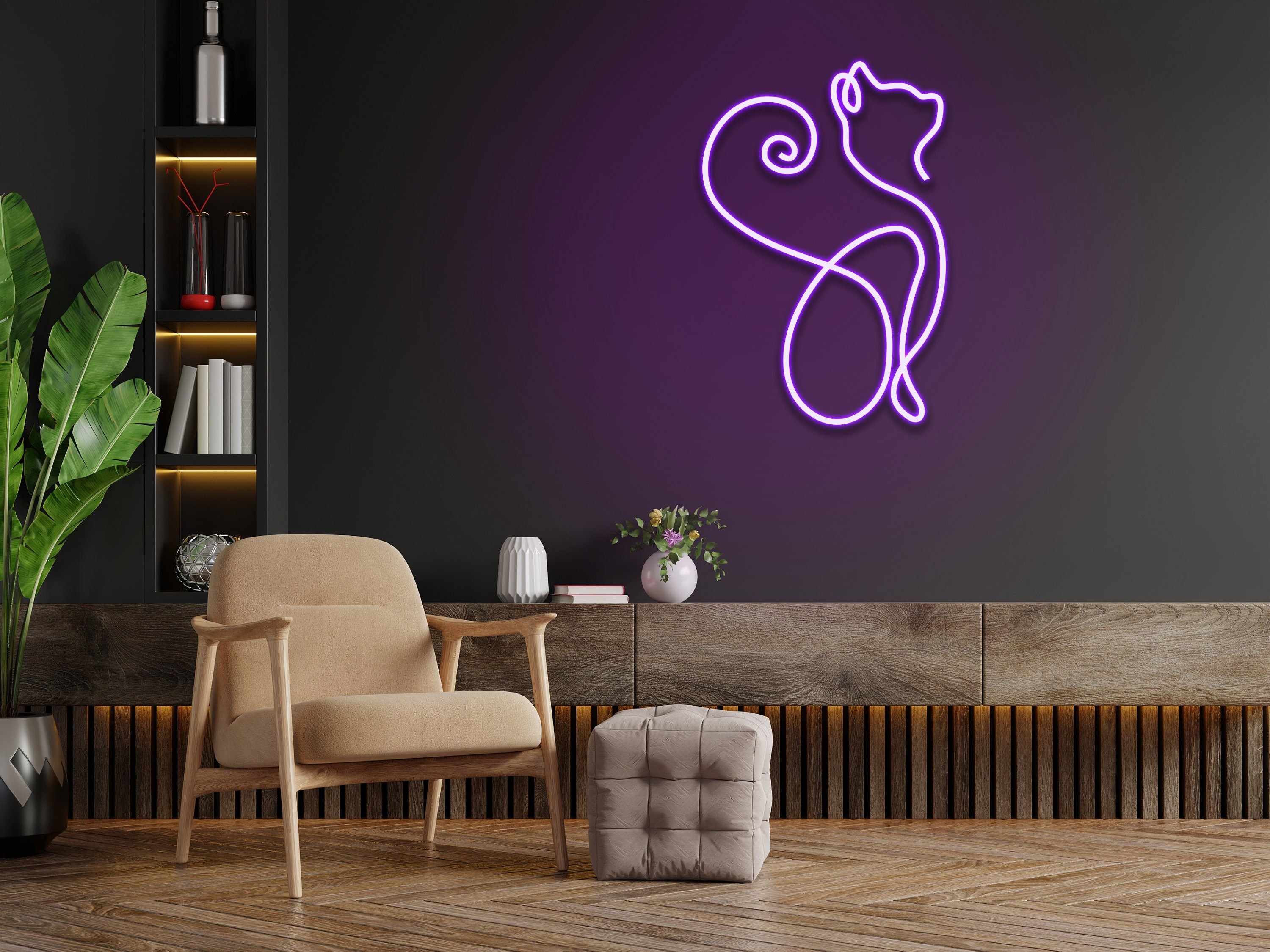 Cat Neon Sign Cat Line Art