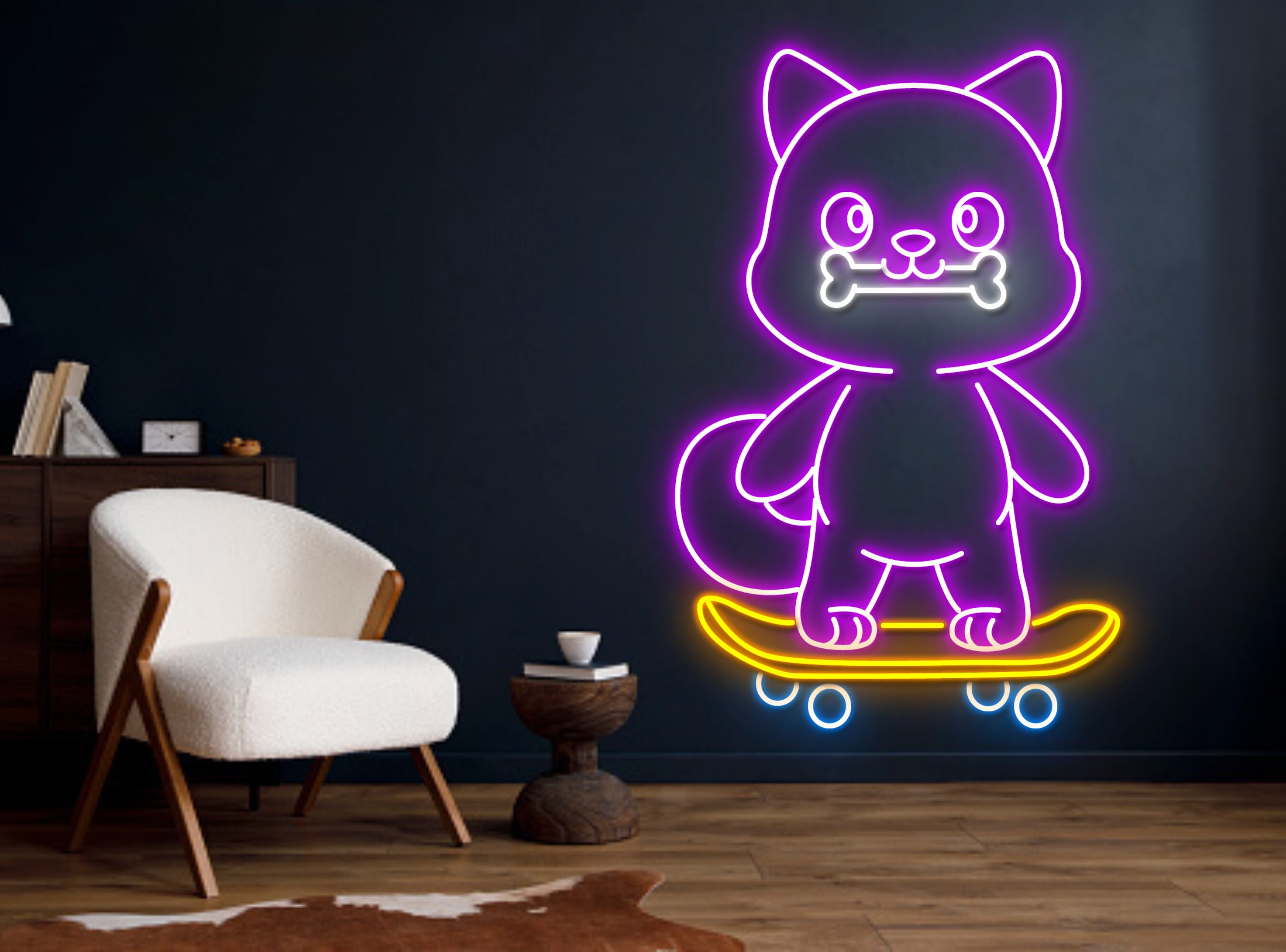 Shiba Inu Dog Skateboard Neon Sign