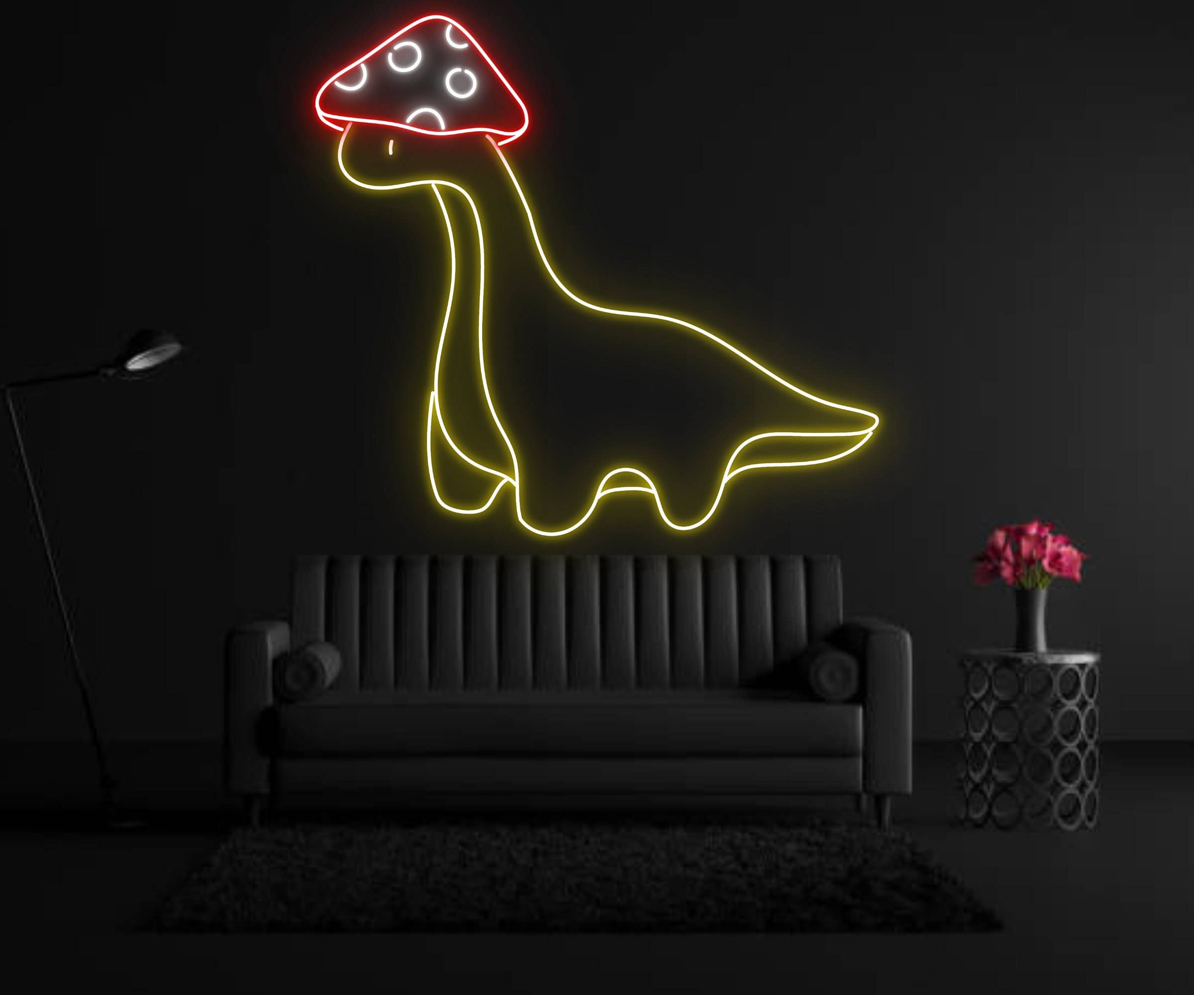 Dinosaur With Mushroom Hat Neon Sign Kids Room Decor