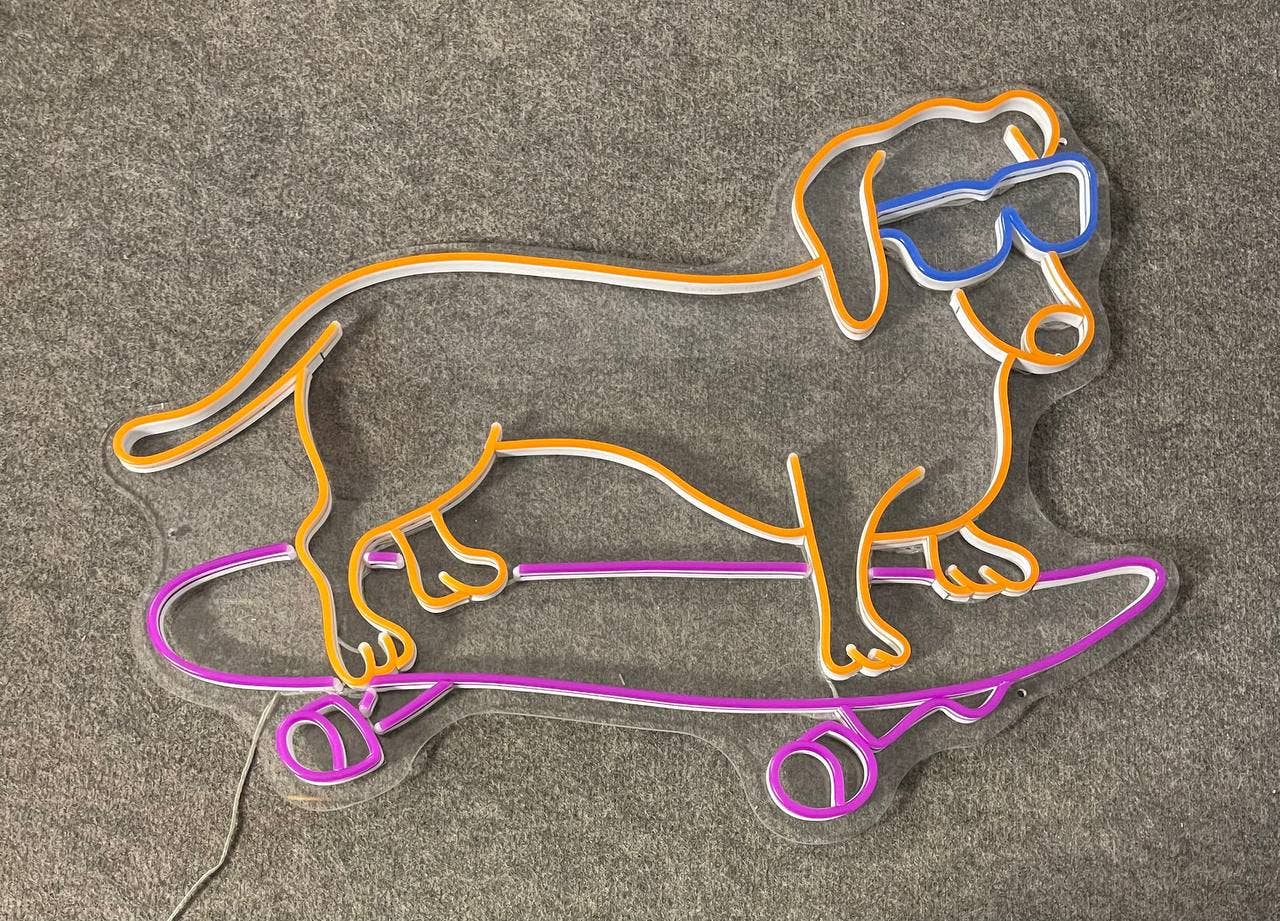 Sausage Dog Skateboarding Neon Sign Long-lasting Decor