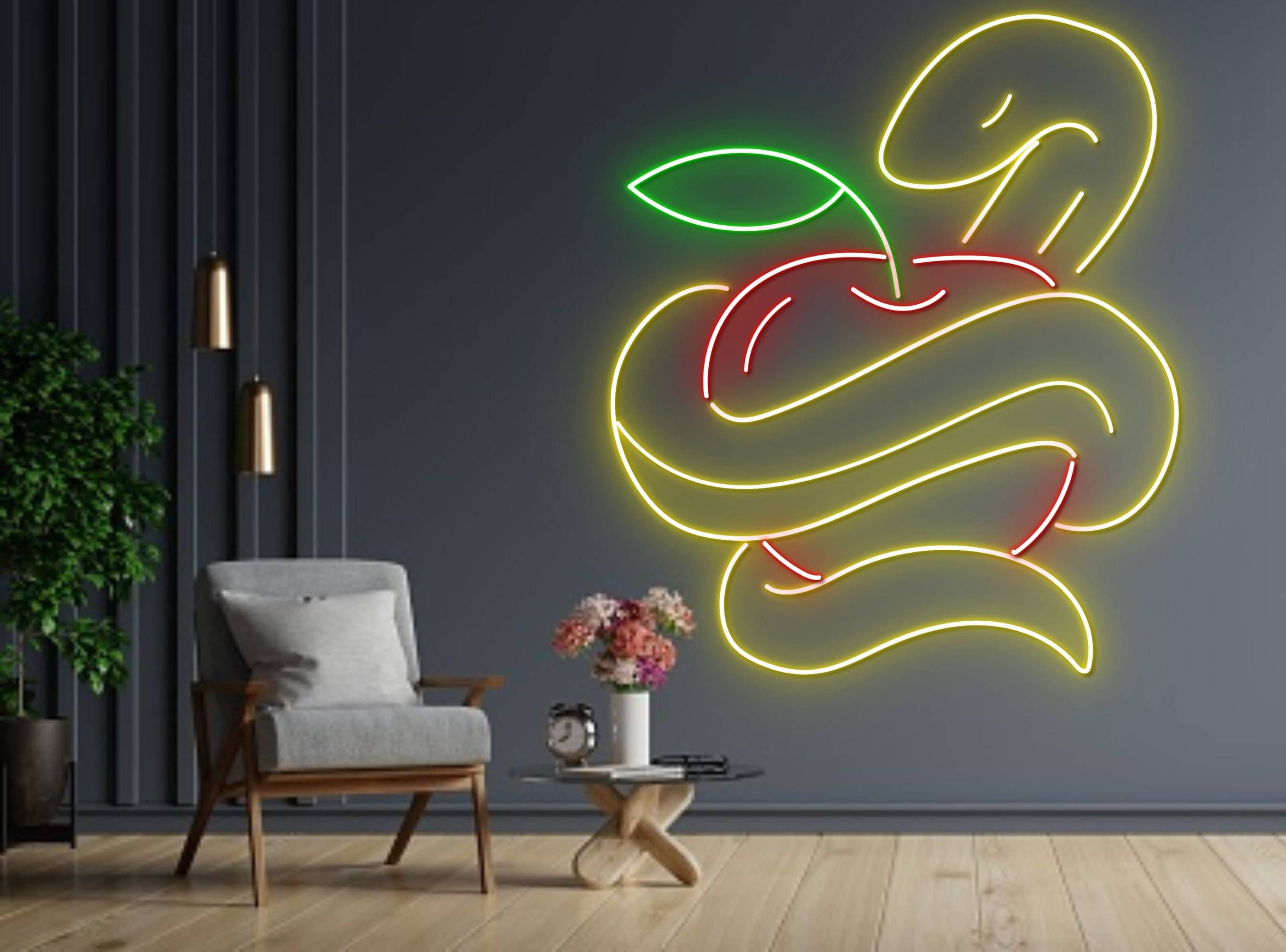 Snake And Apple Neon Sign Animal Snake Wall Art