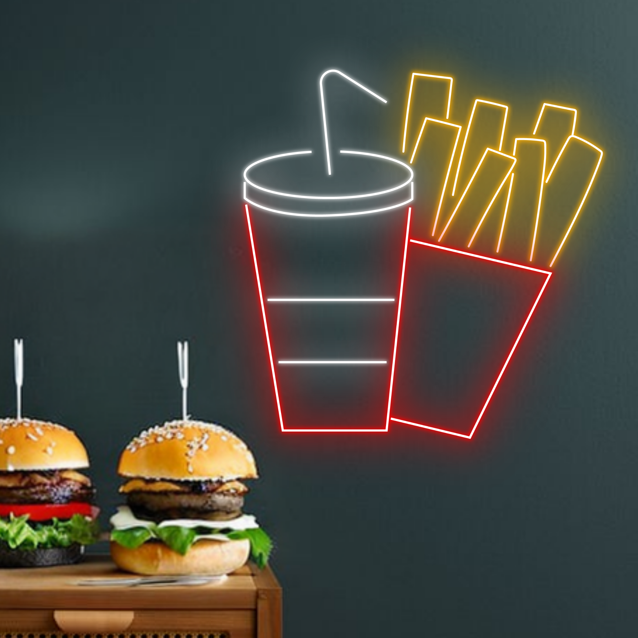 French Fries And Coke Neon Signs Fast Food Restaurant Decor