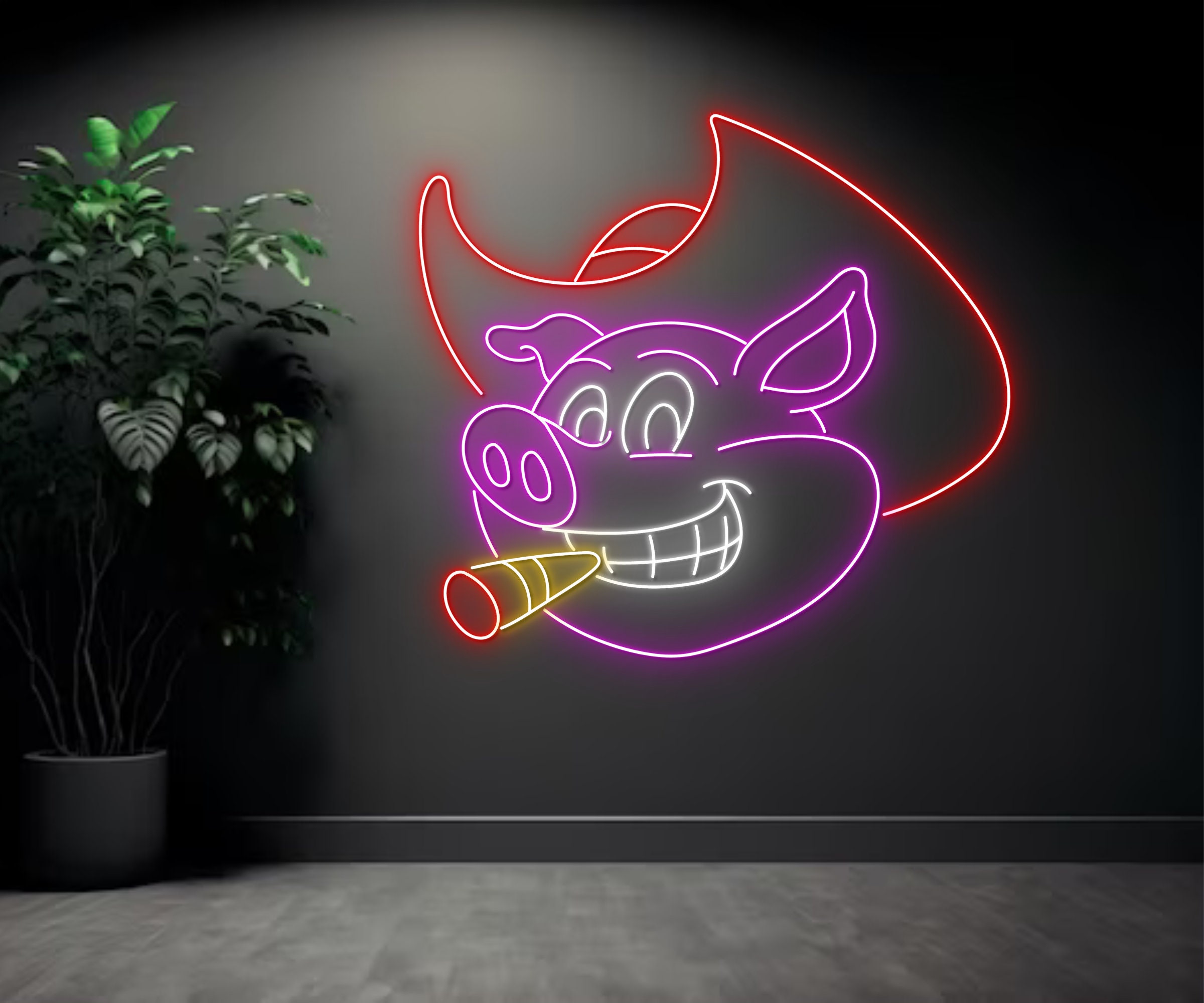 Cute Pig Smoking Neon Sign