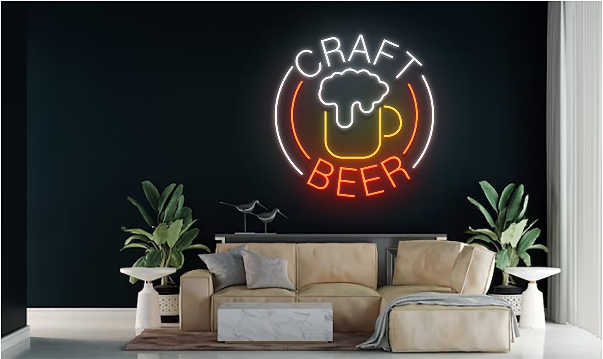 Craft Beer Cup Glass Foam Neon Sign Beer Wall Decor