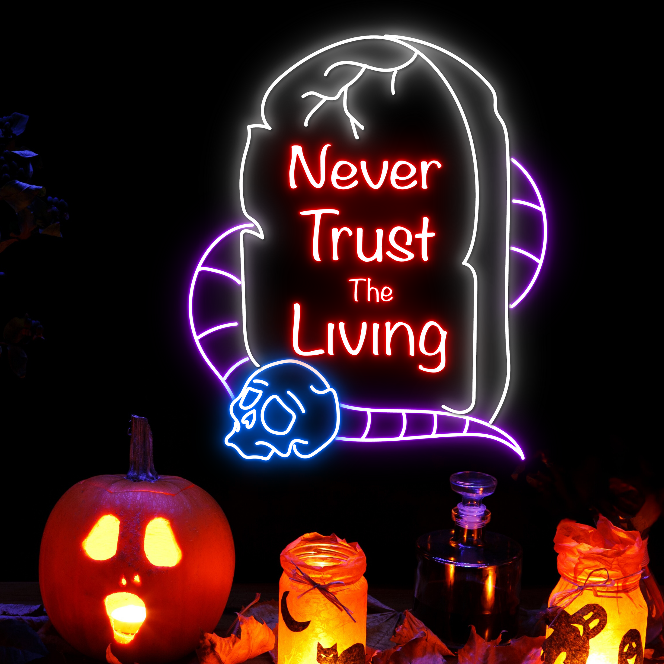 Never Trust The Living Neon Sign Halloween Lights Decor