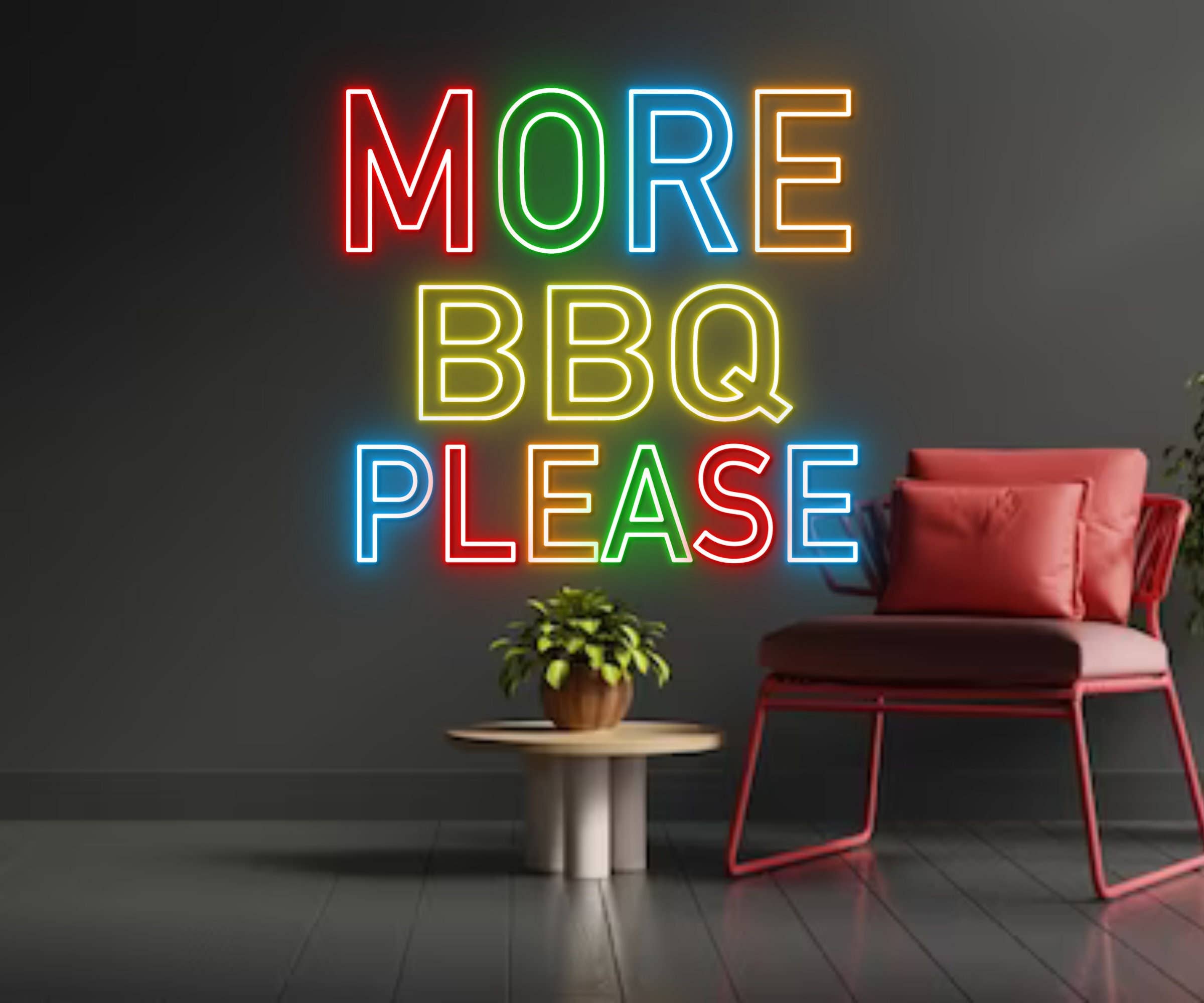 More BBQ Please Neon Sign BBQ Restaurant Signboard Decor
