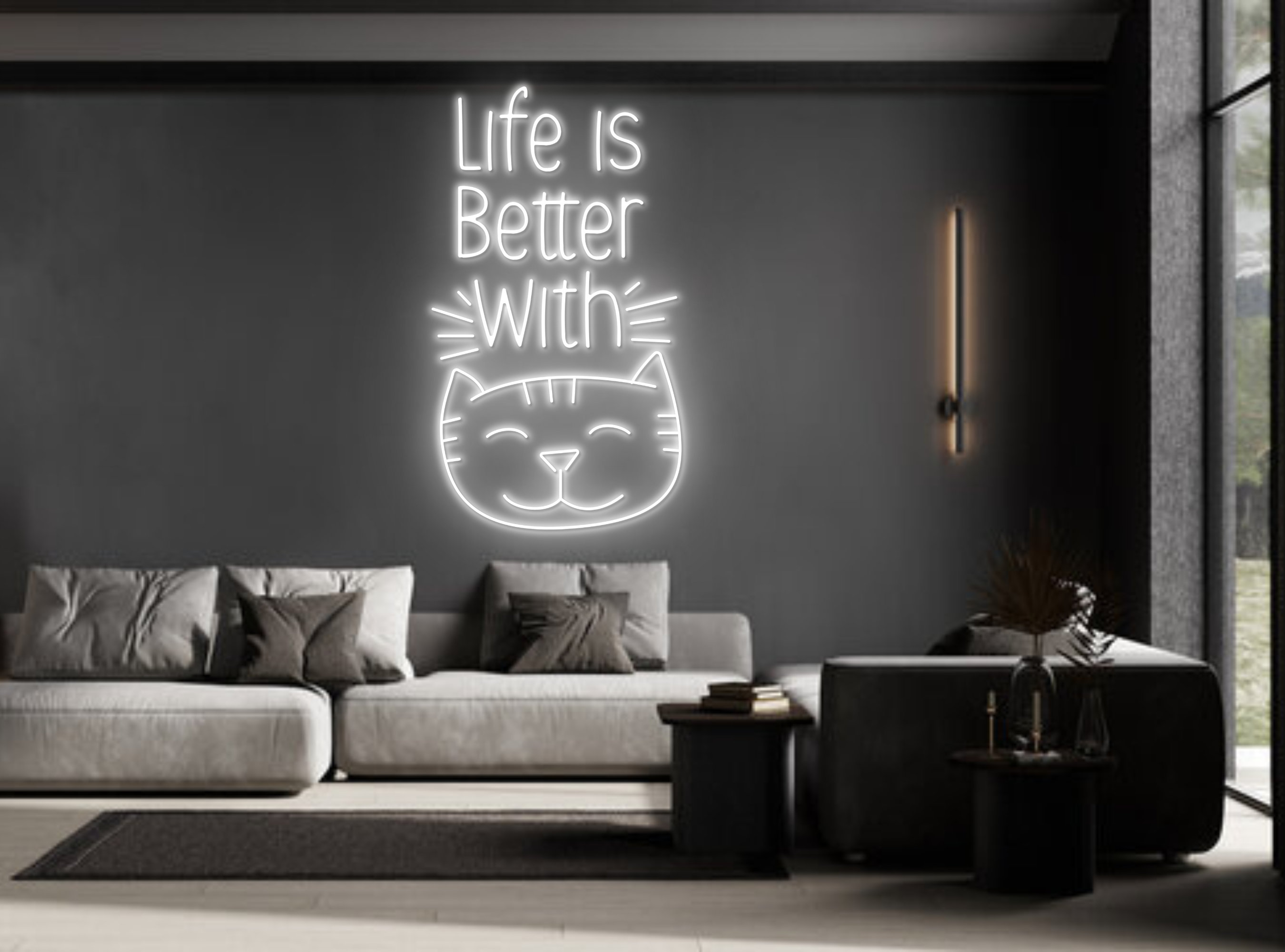 Life Is Better With Cat Head Line Art Neon Sign