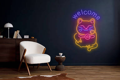 Cat Welcome Neon Signboard Shop Store Entrance Decor