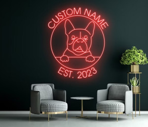 Custom Name And Memory French Bulldog Portrait Neon Sign
