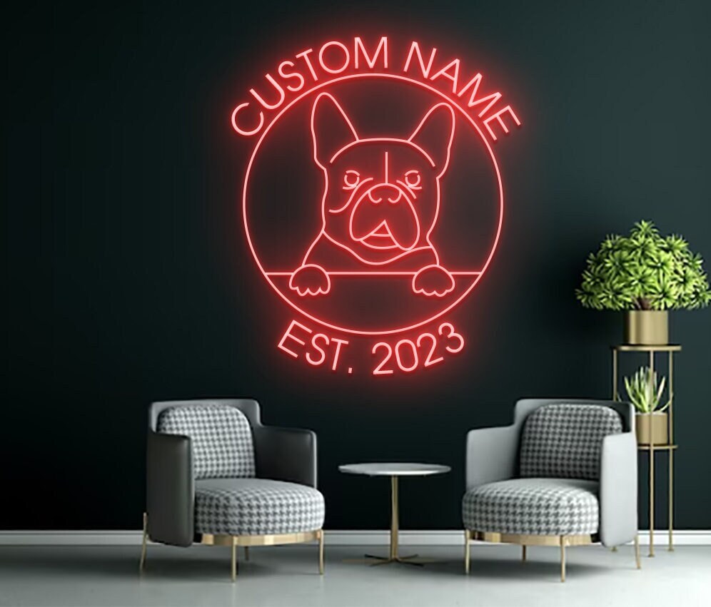 Custom Name And Memory French Bulldog Portrait Neon Sign