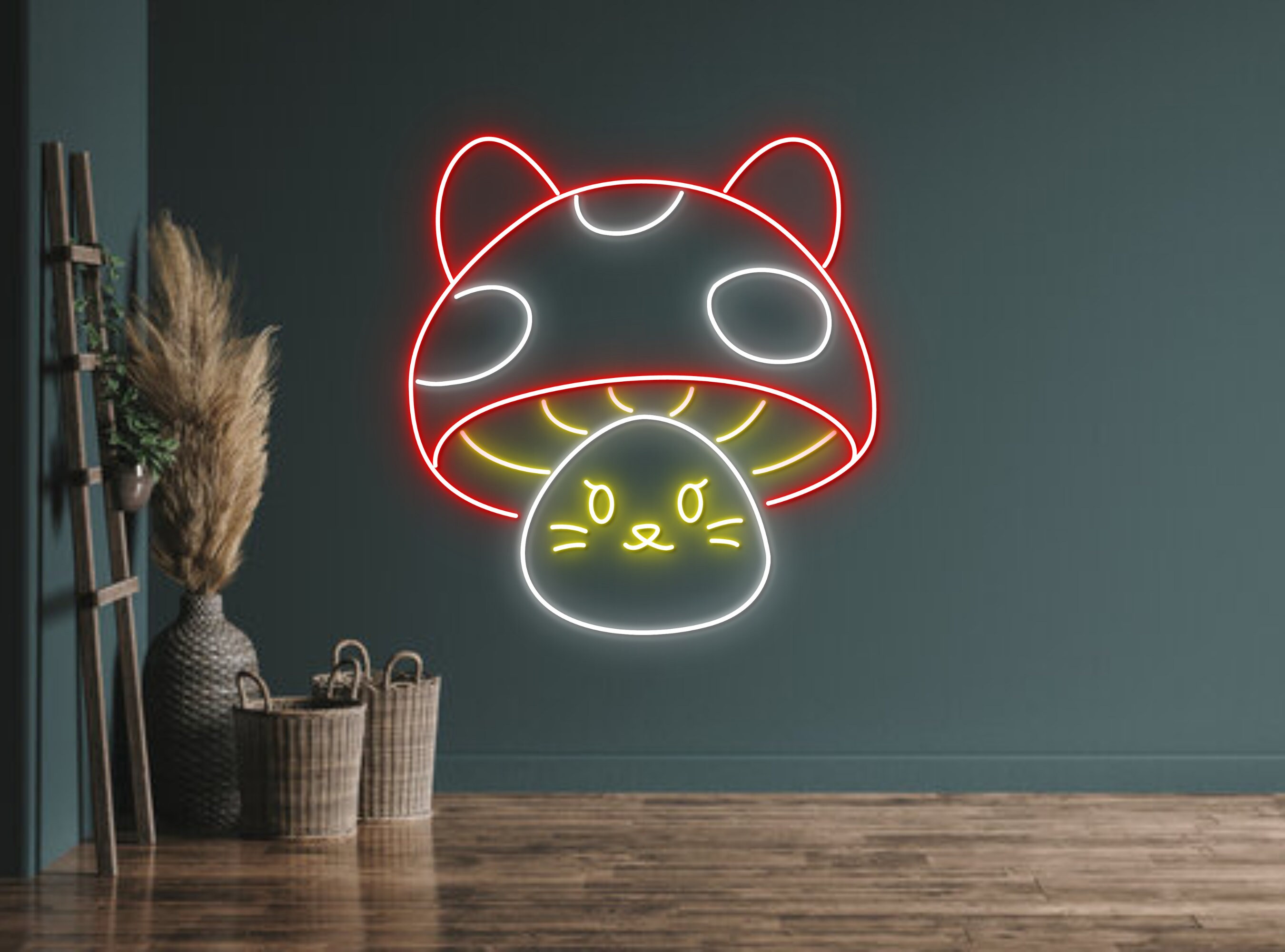 Cute Bunny Rabbit With Mushroom Hat Neon Sign