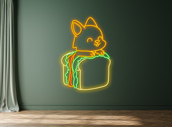 Chibi Dog In Sandwich Neon Sign