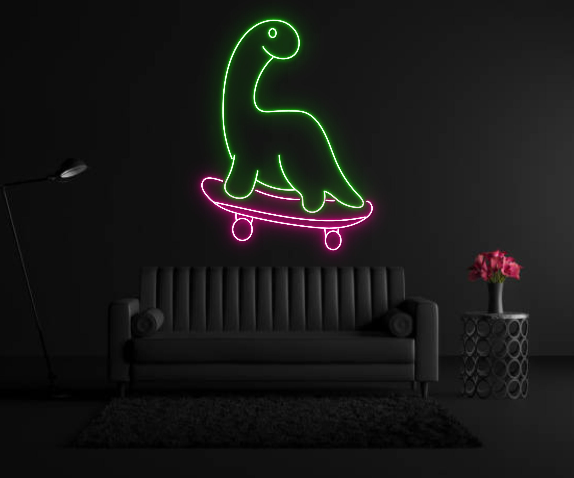 Dinosaur Surfing Neon Sign