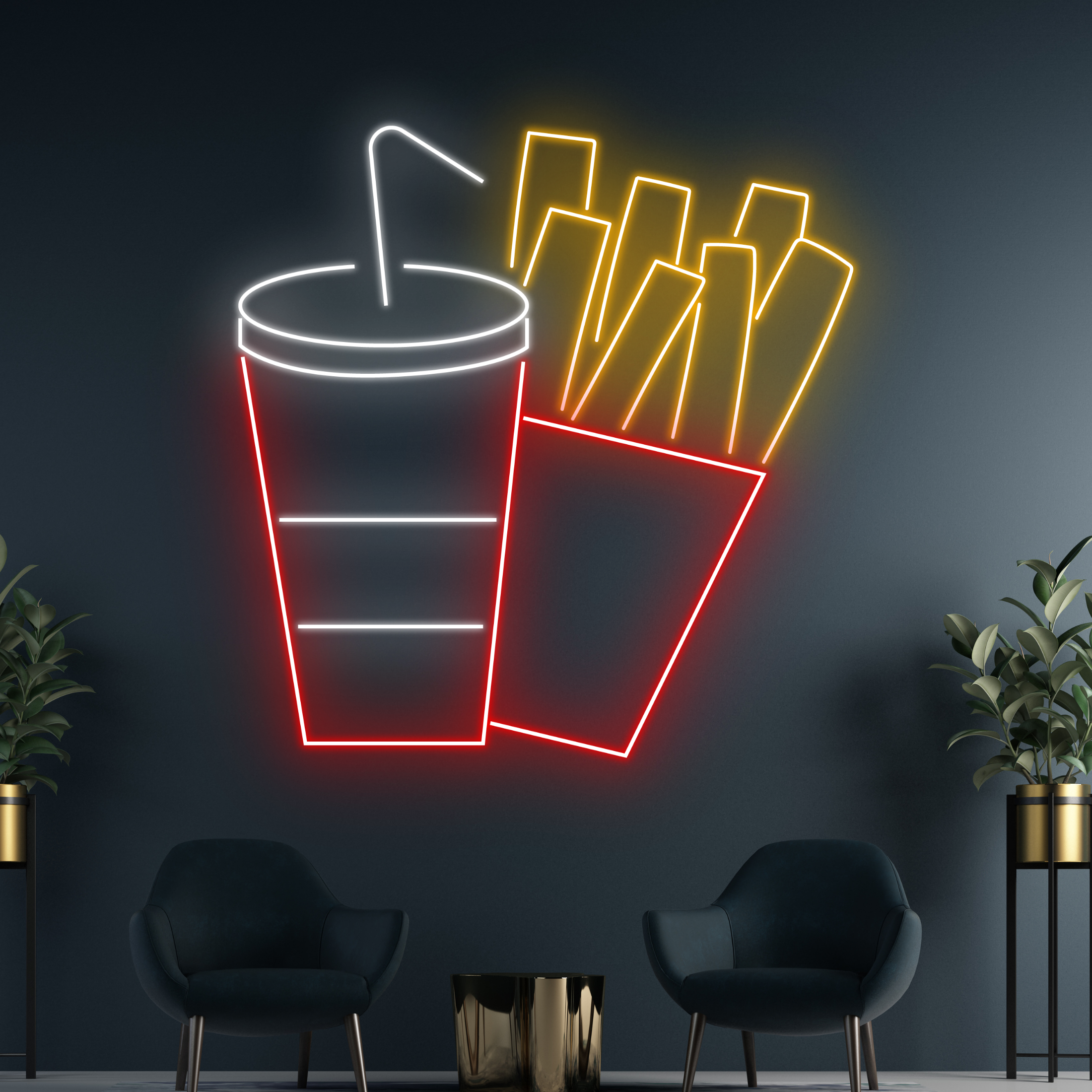 French Fries And Coke Neon Signs Fast Food Restaurant Decor