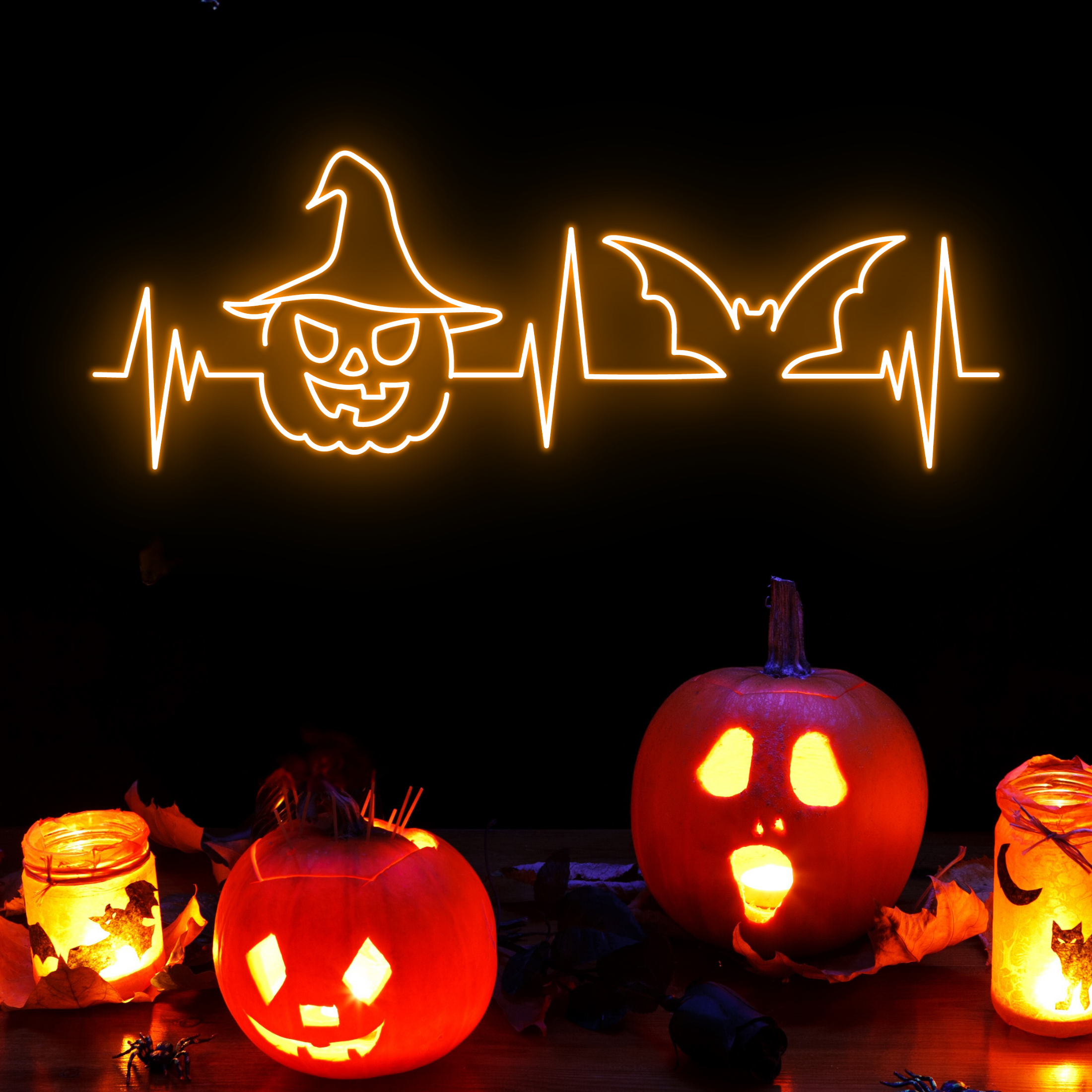 Pumpkin And Bat Neon Sign Halloween Quality Light Decor