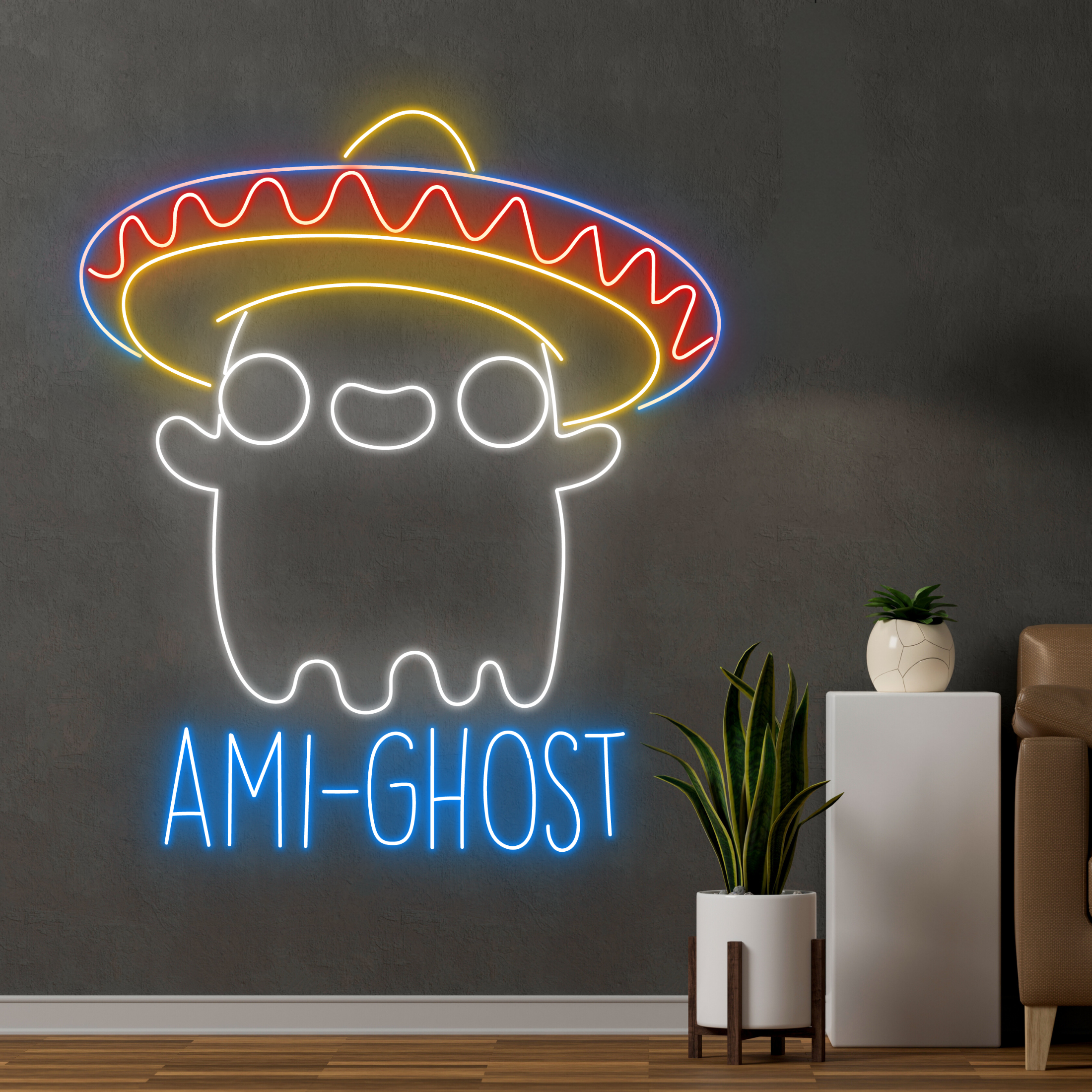 Mexican Ami Ghost Neon Signs Taco Restaurant Halloween Decor