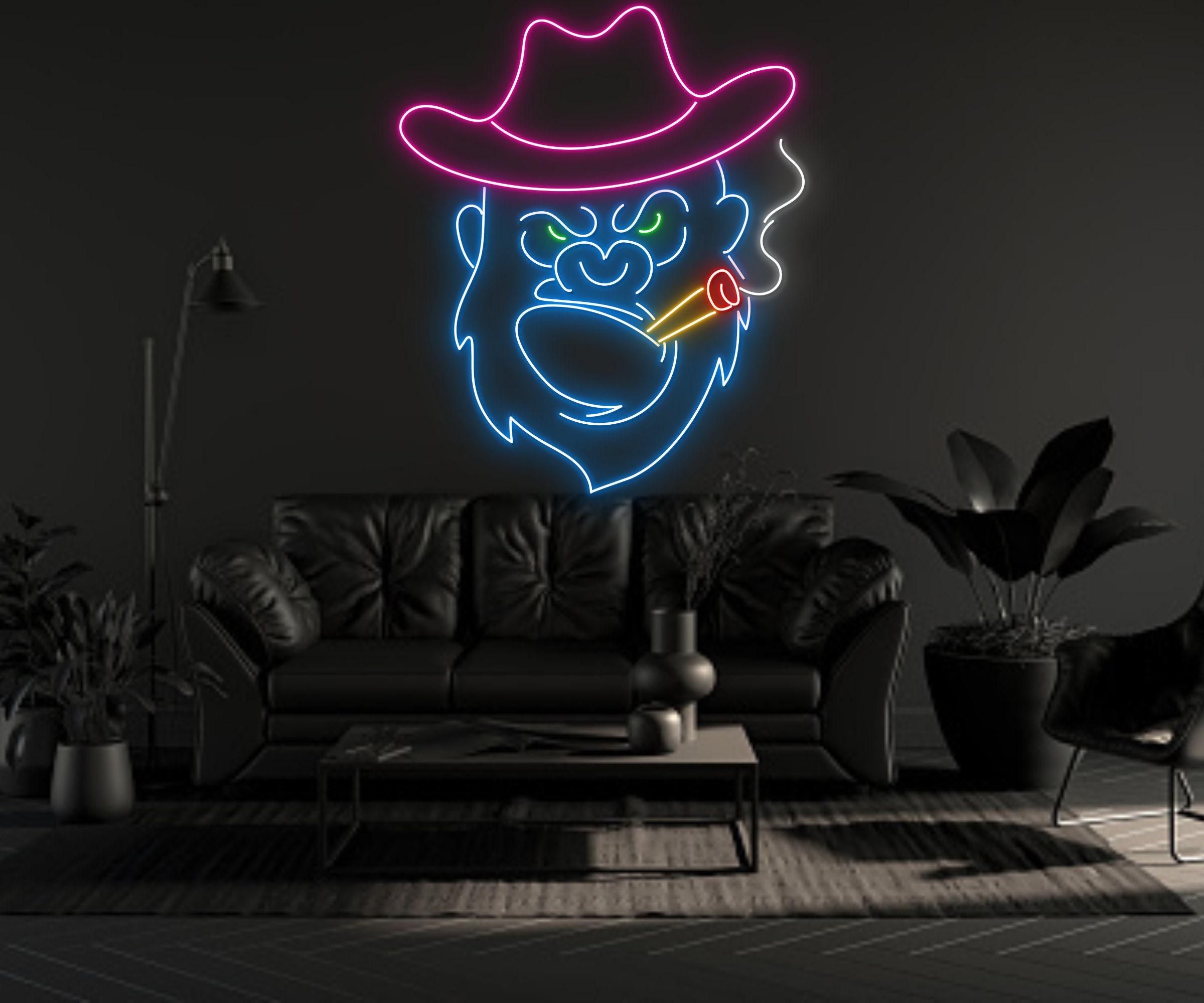 Monkey Chimpanzee Smoking Neon Sign