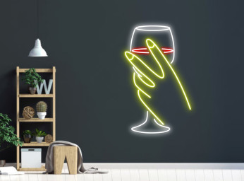 Woman Hand Holding Champagne Glass Party Pub Neon Signs