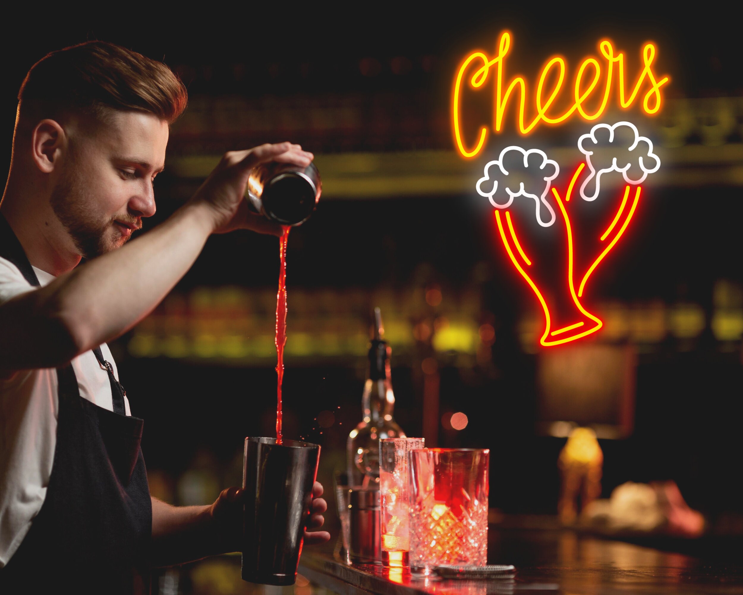 Couple Beer Bottle Glass Foam Neon Sign