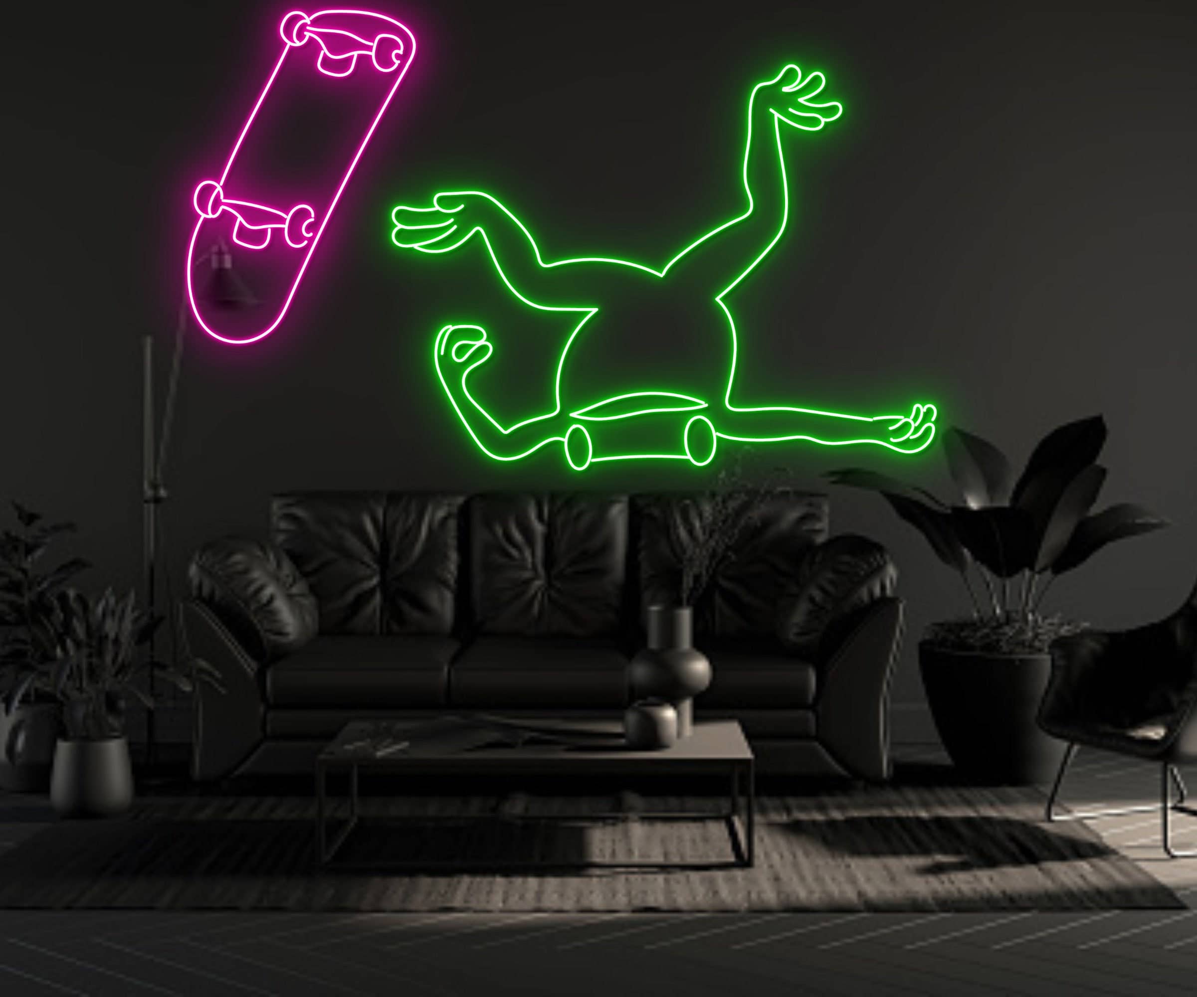 Frog Fall Down Surfing Skateboard Neon Sign Wall Art Decor