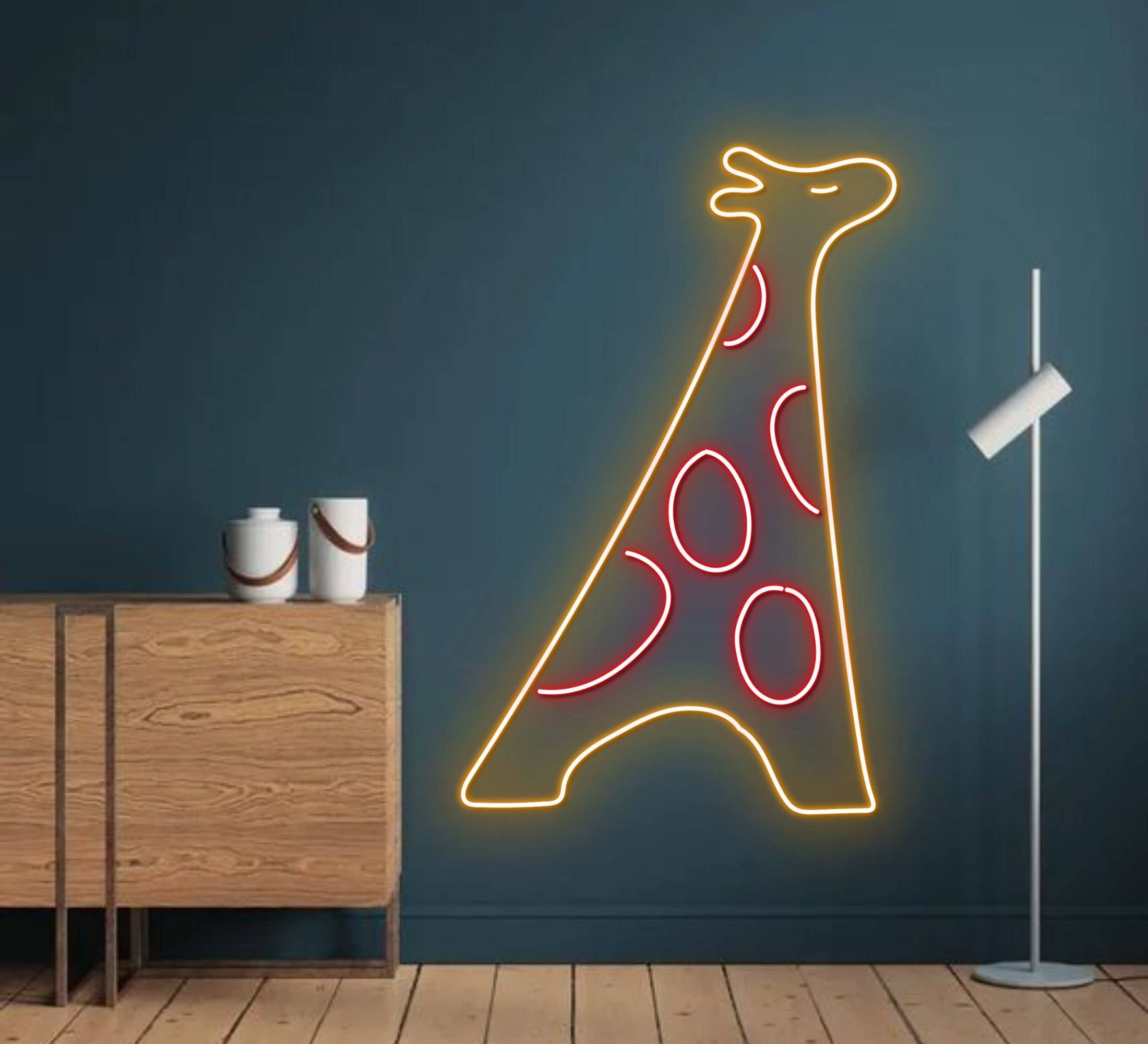 Giraffe With Pizza Neon Sign Kitchen Restaurant Decor