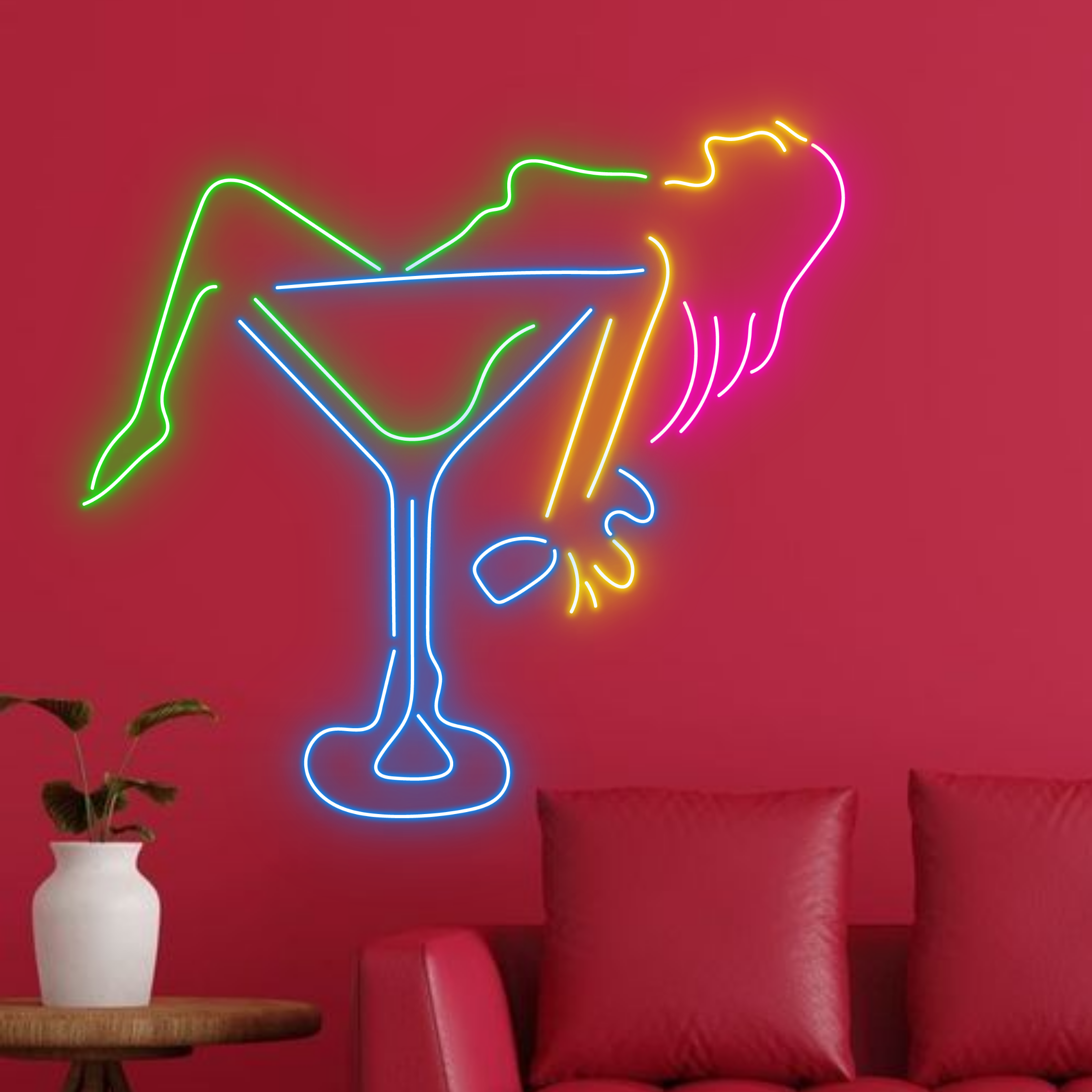 Sexy Girl Drink Cocktail Neon Signs Bar Pub Wall Decor