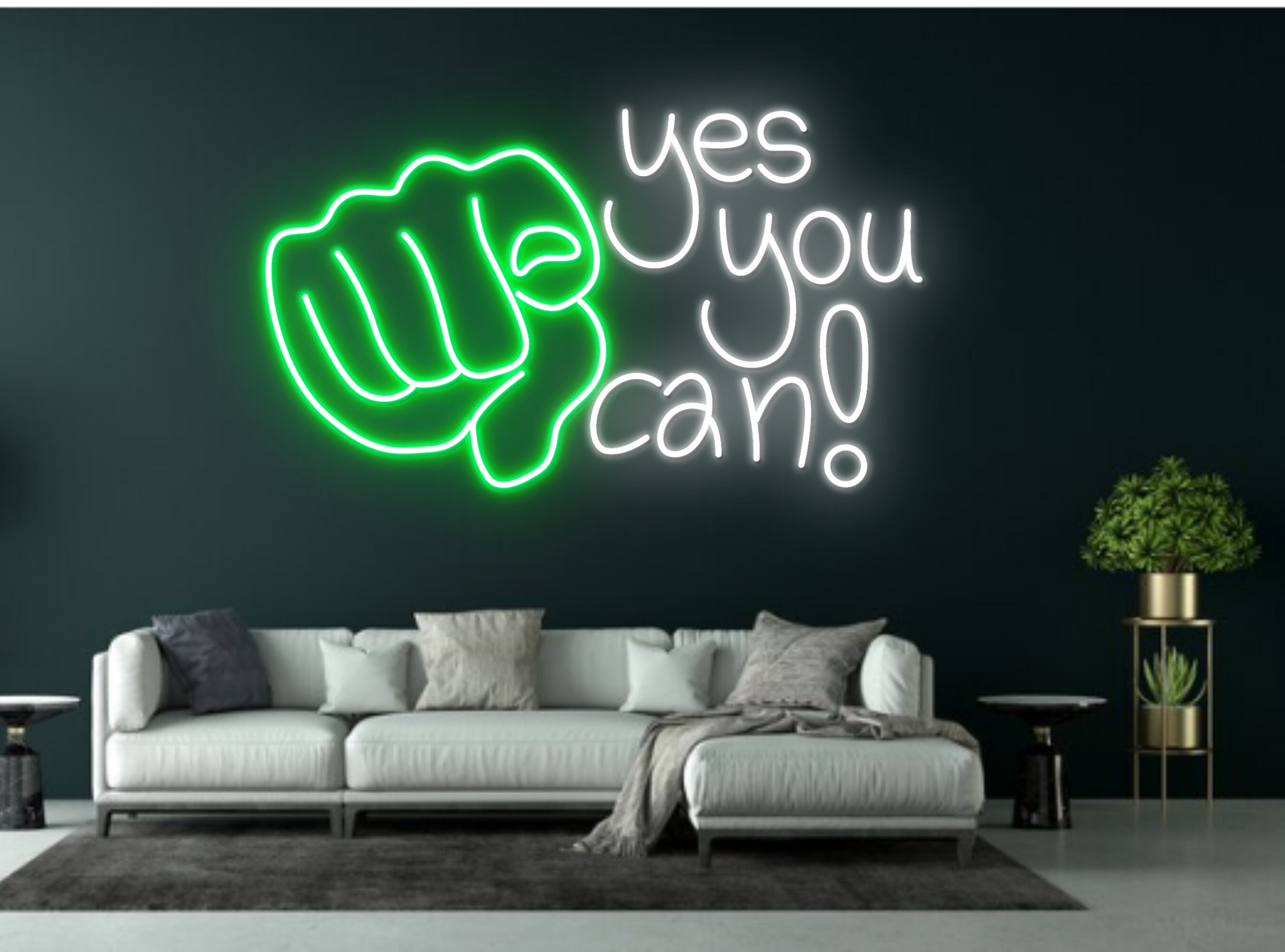 Hand Pointing Yes You Can Neon Sign