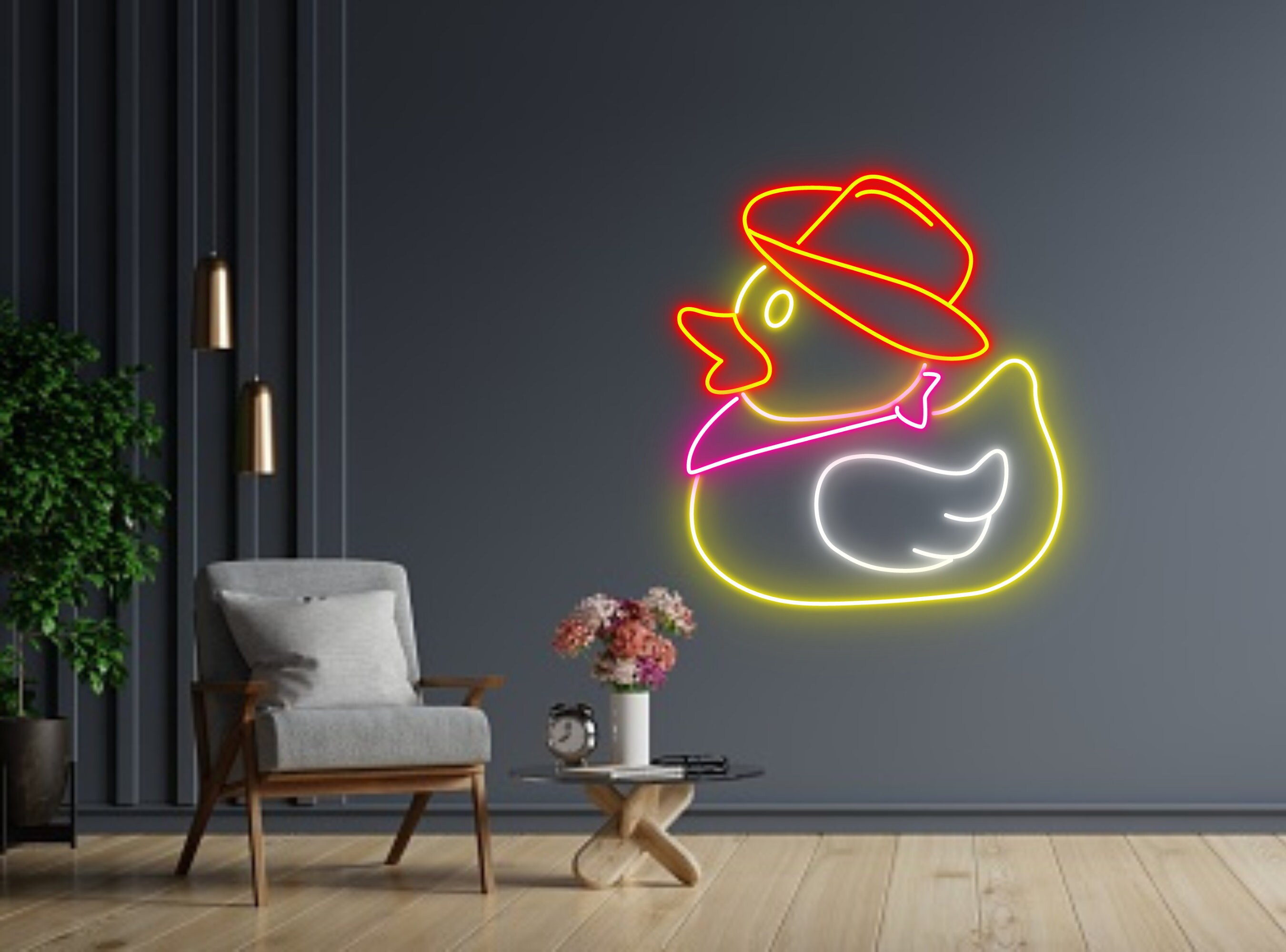 Chibi Duck With Cowboy Hat Neon Sign