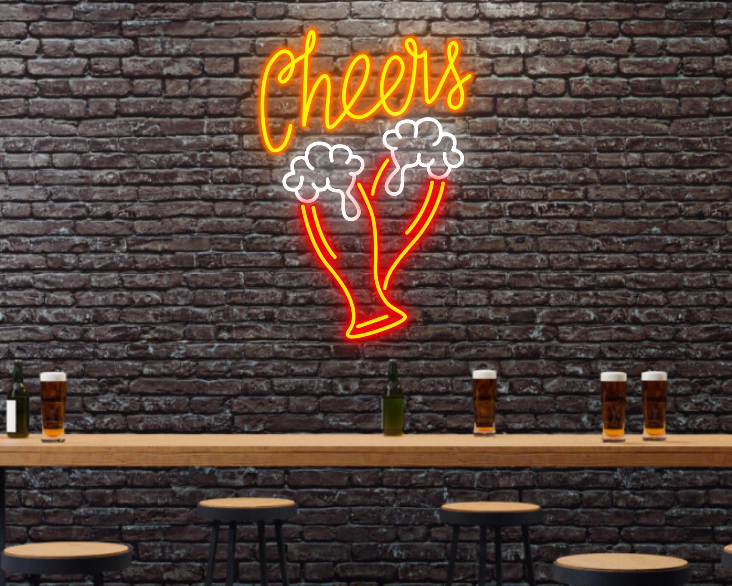 Couple Beer Bottle Glass Foam Neon Sign