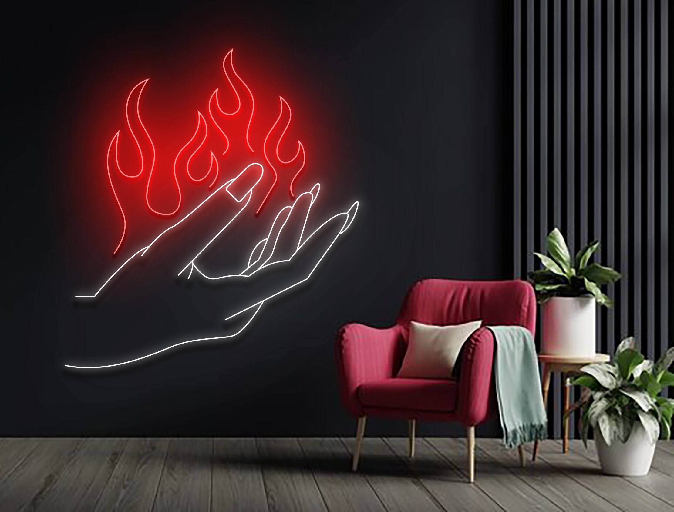 Woman Hand Hold Fire Neon Sign Abstract Wall Art