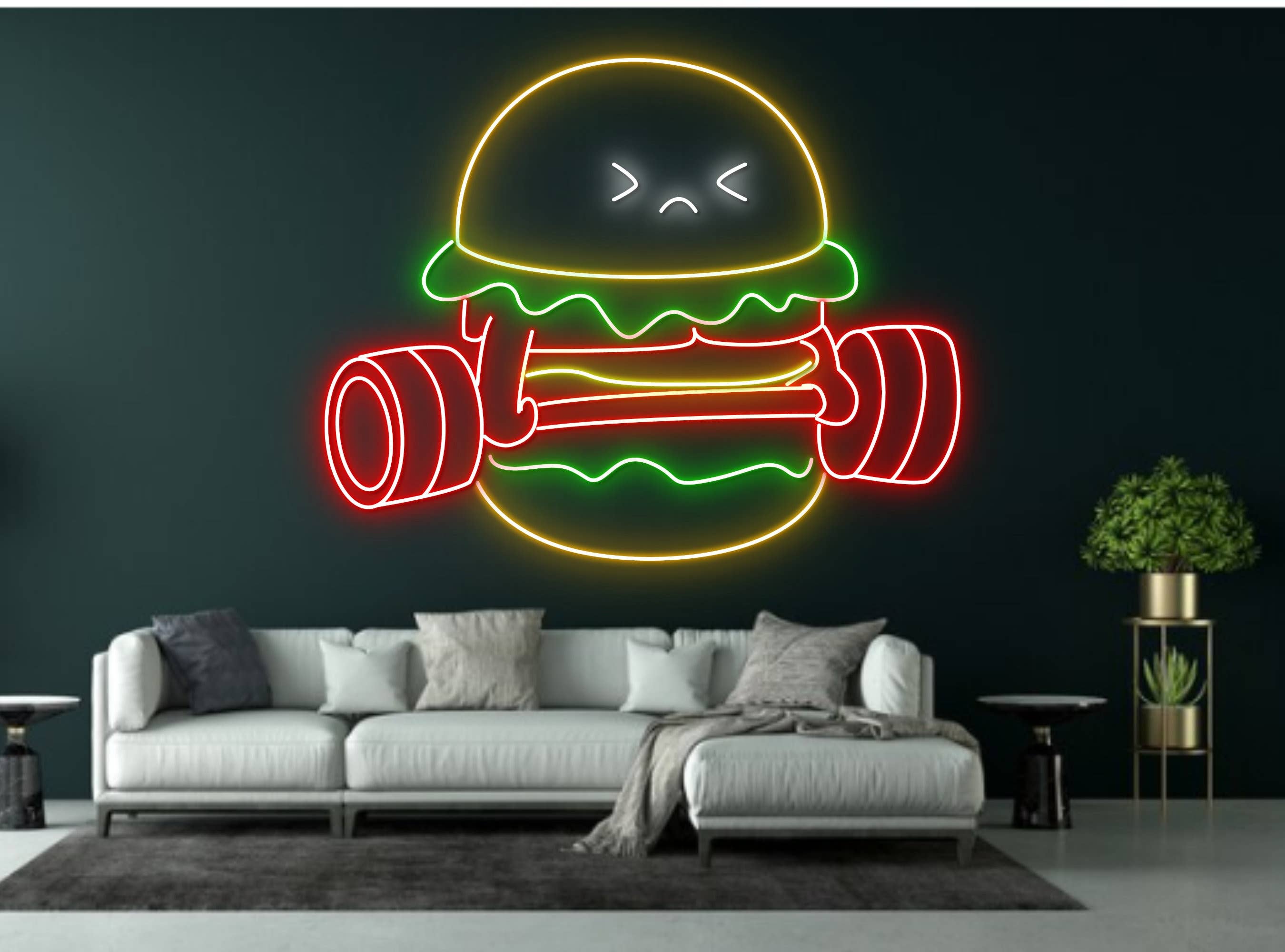 Hamburger Lift The Weight Neon Signs Restaurant Wall Decor