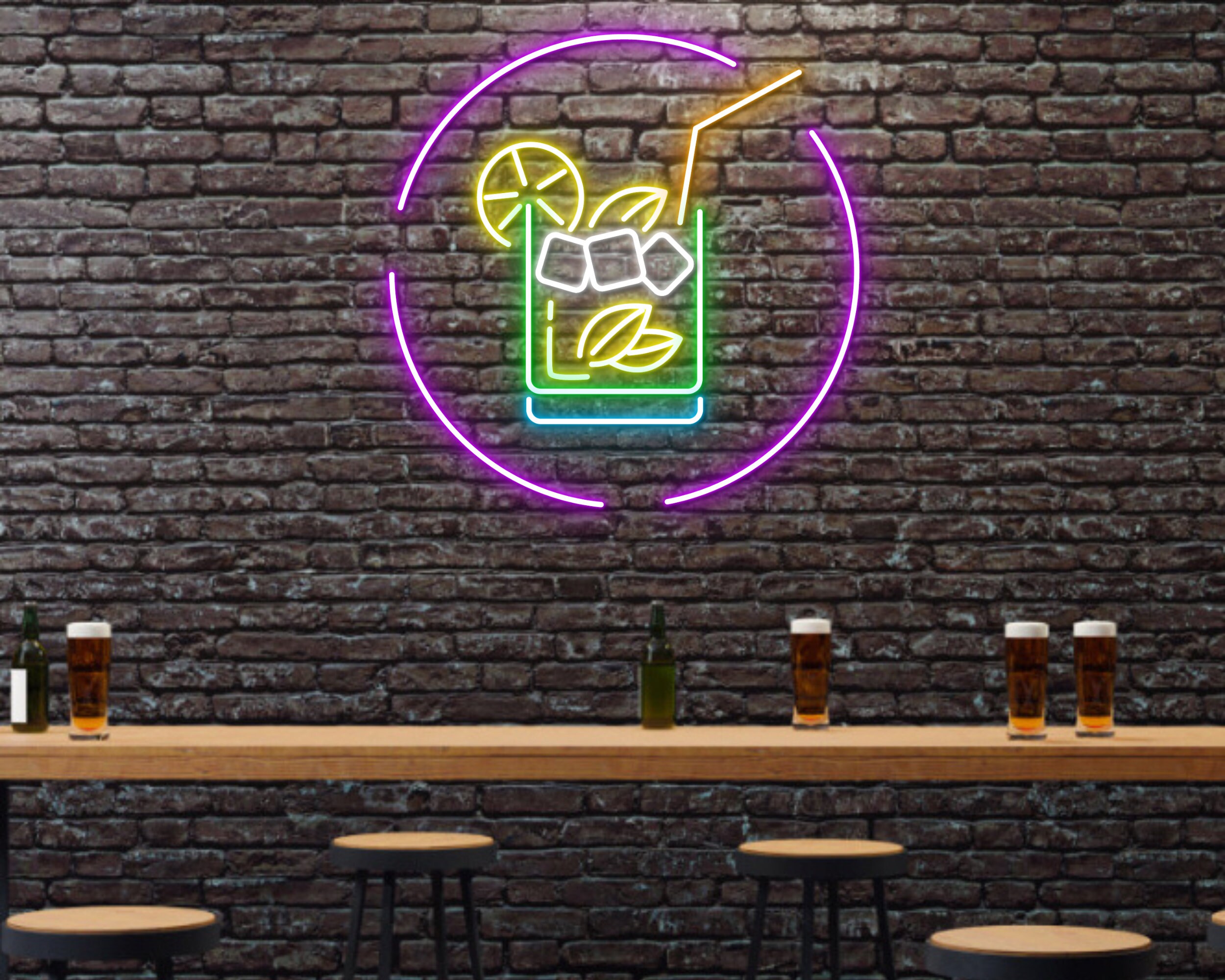 Cocktails Cup Bar Pub Neon Signs Wall Signage