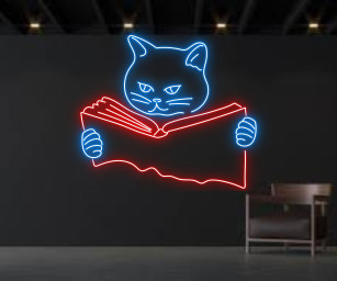 Cat Reading Book Neon Signs Wall Art Decor Gift